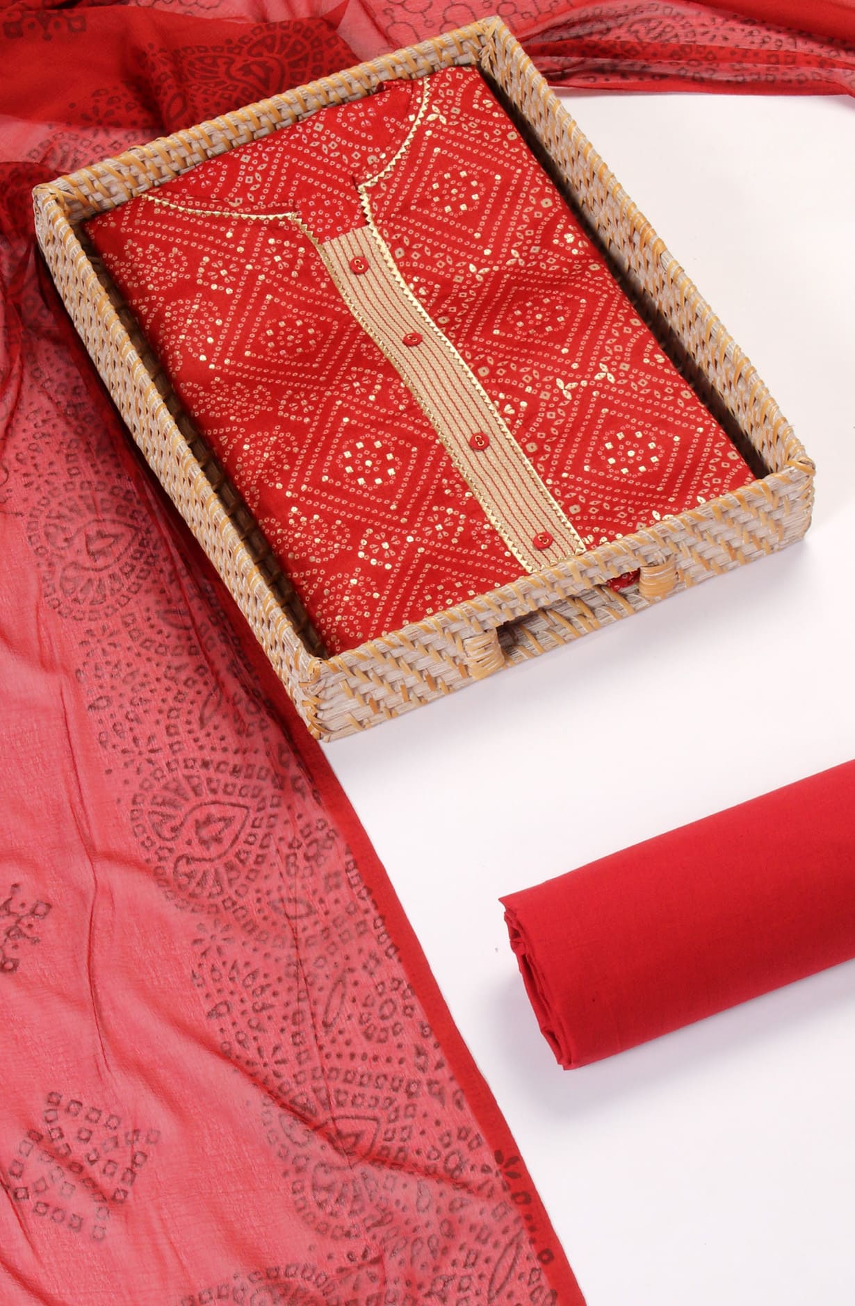 Maroon Cotton Printed Unstitched Dress Material Suit-set - 657-3672B