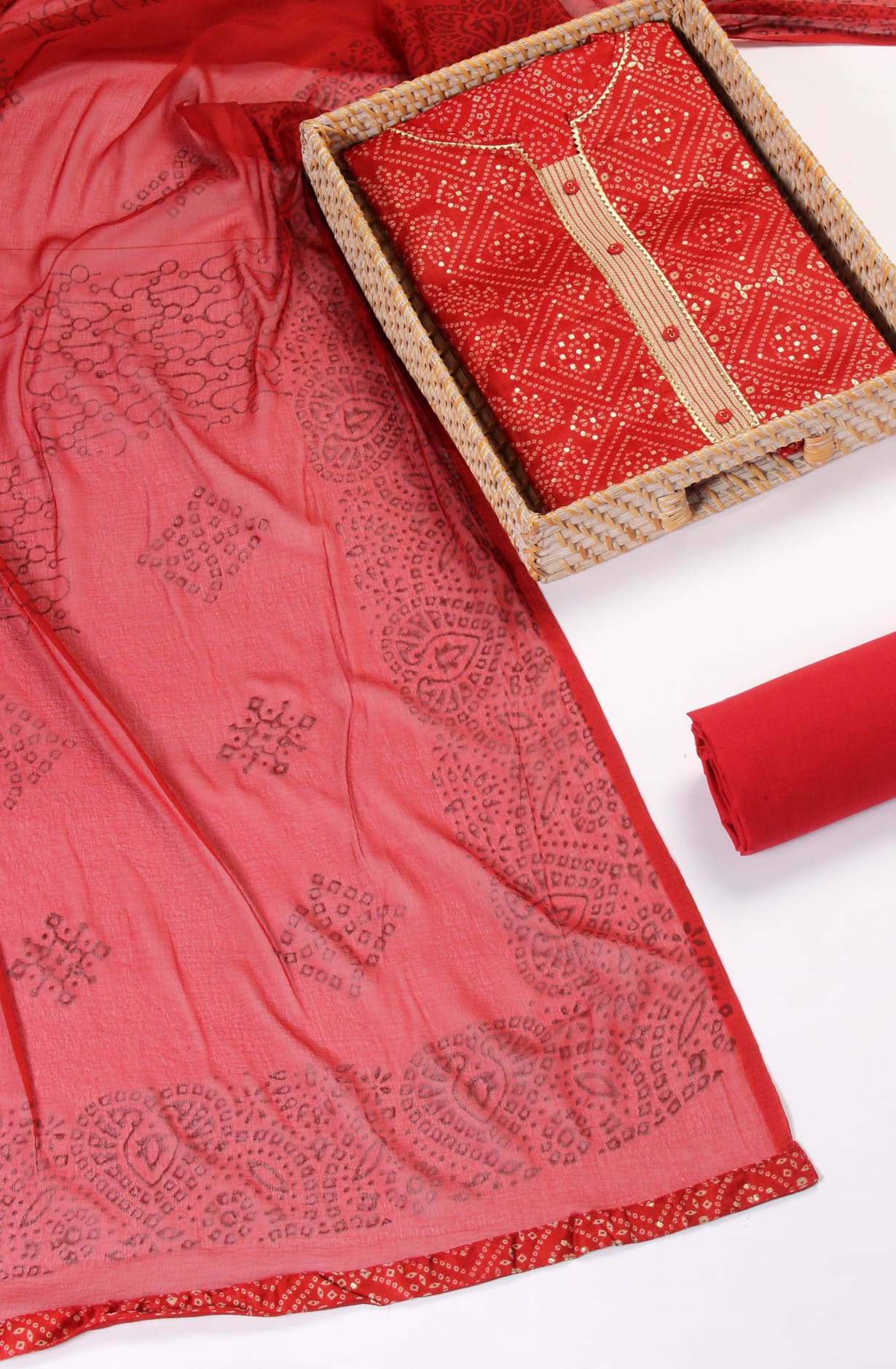 Maroon Cotton Printed Unstitched Dress Material Suit-set - 657-3672B