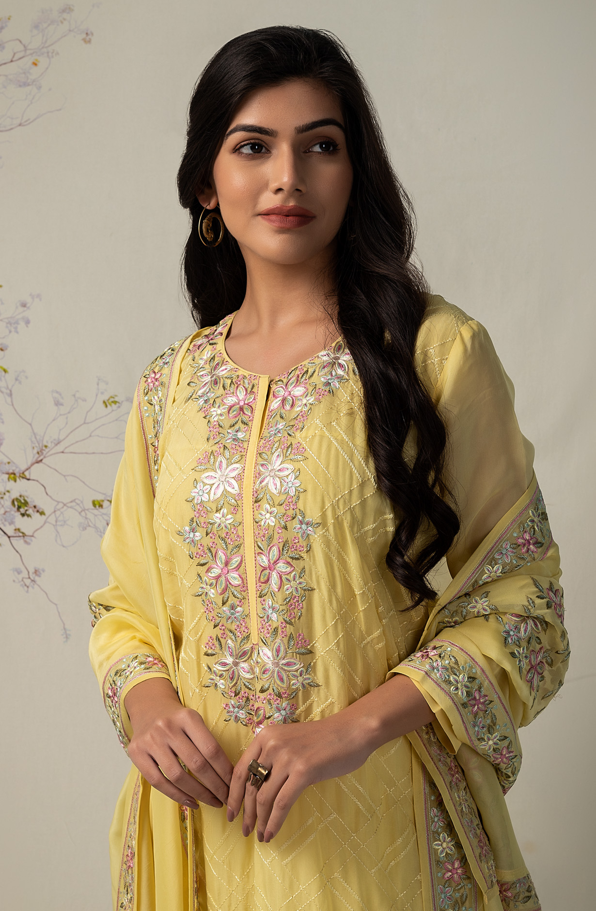 Yellow Organza Beautiful Embroidered Exclusive Salwar Kameez - R157-SPR1427