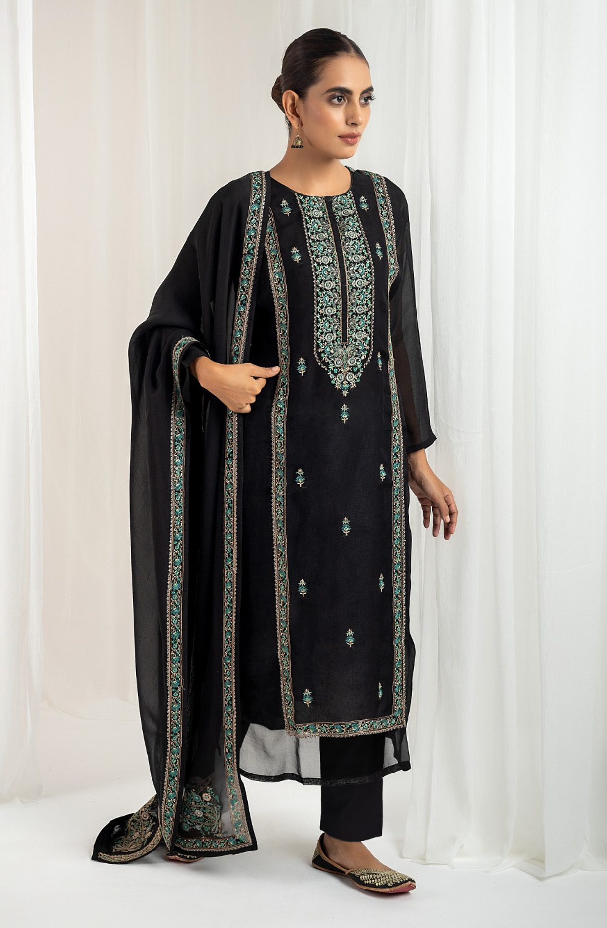 Black Organza Beautiful Embroidered Salwar Suit with Dupatta - R157-SPR1566A