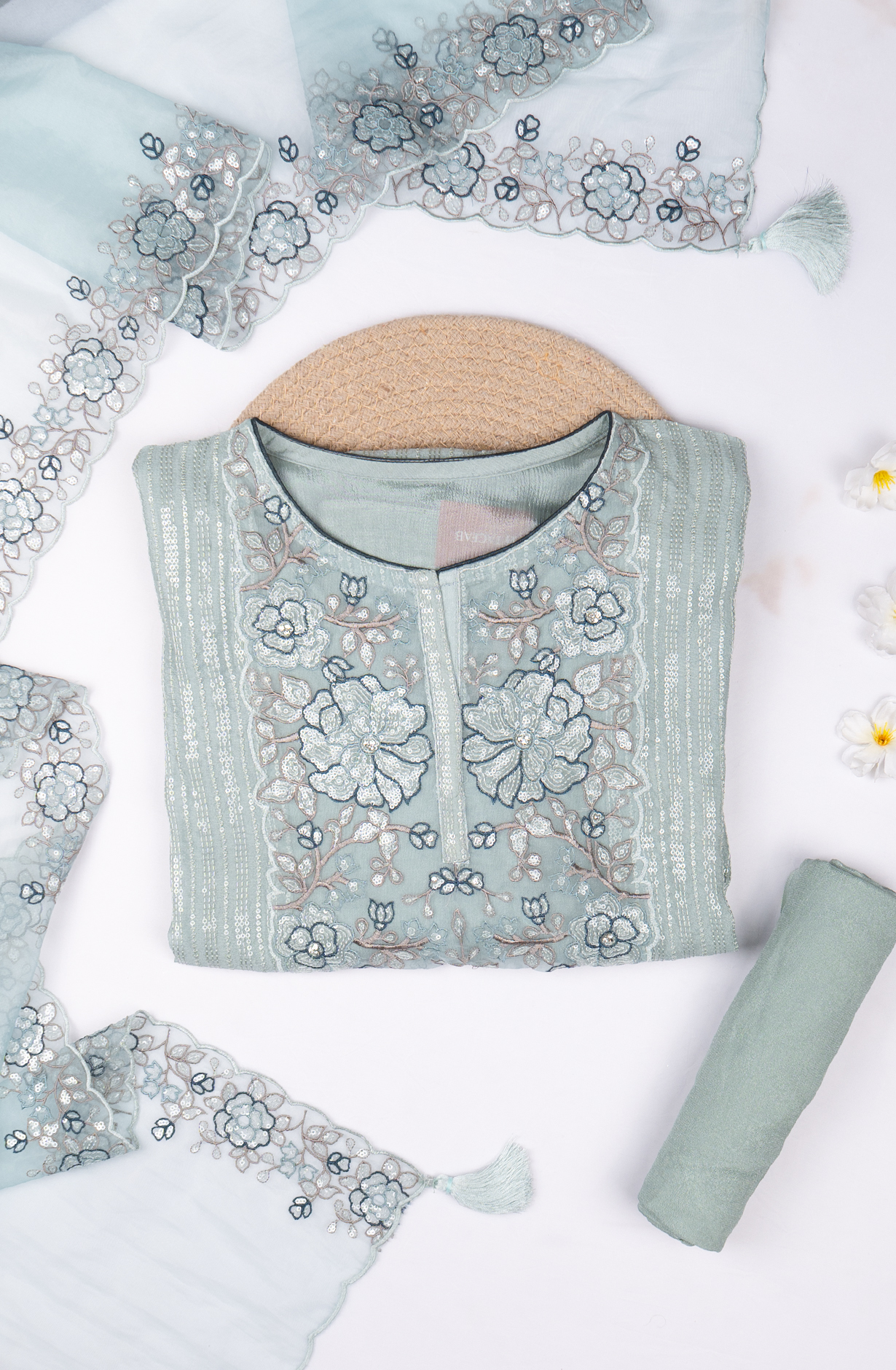 Sea Green Chiffon Sequence Beautiful Suit Set with Dupatta - 669-16437A