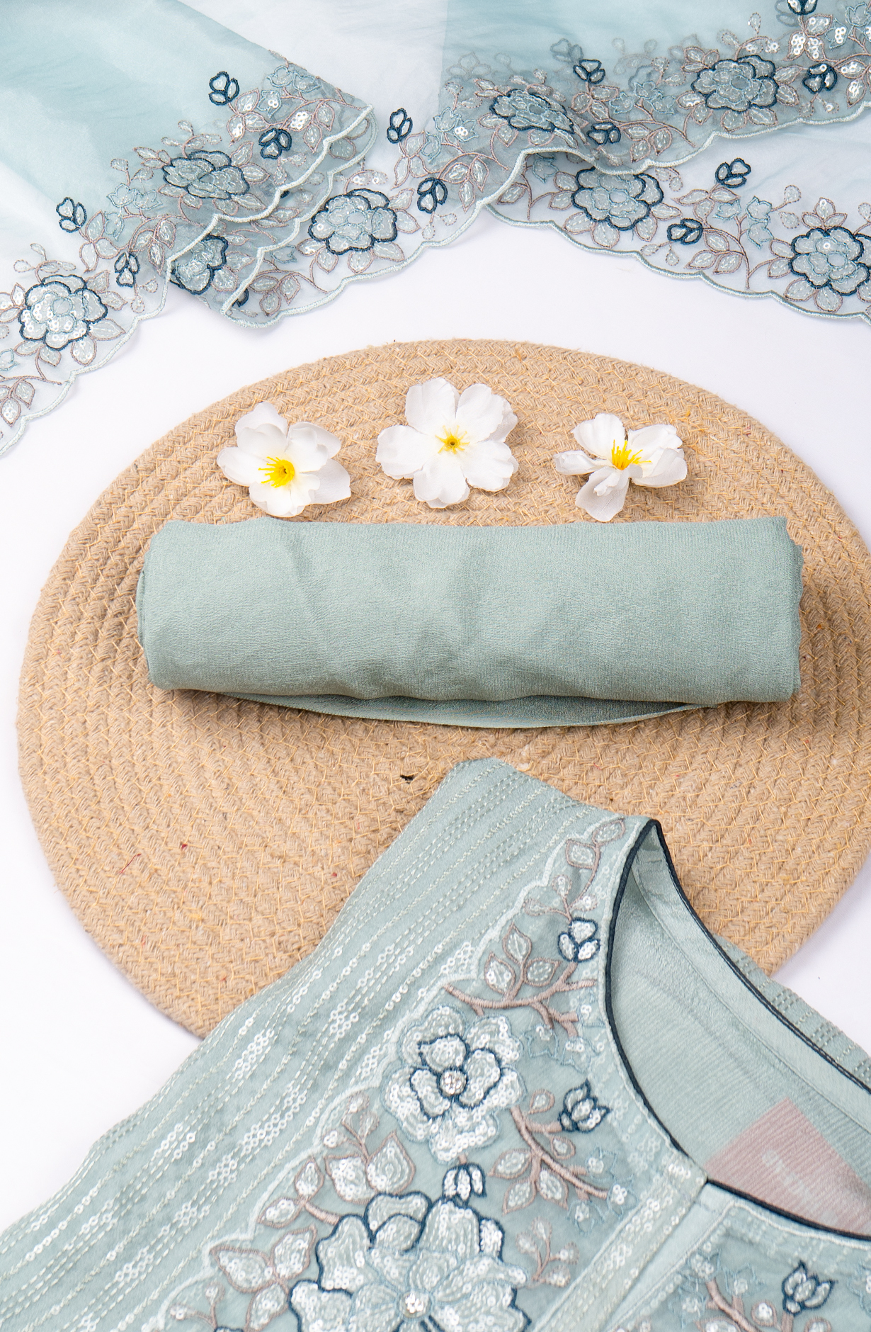 Sea Green Chiffon Sequence Beautiful Suit Set with Dupatta - 669-16437A