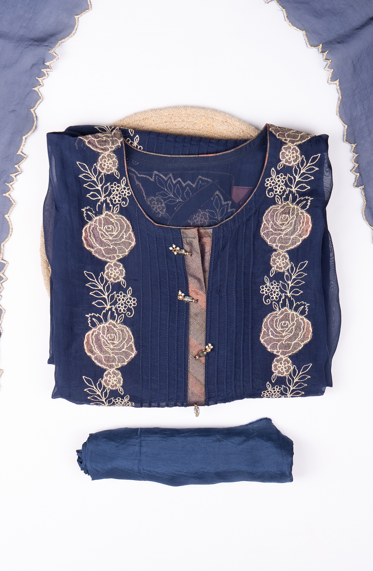 Blue Organza Beautiful Patchwork Suit with Dupatta - 669-17898