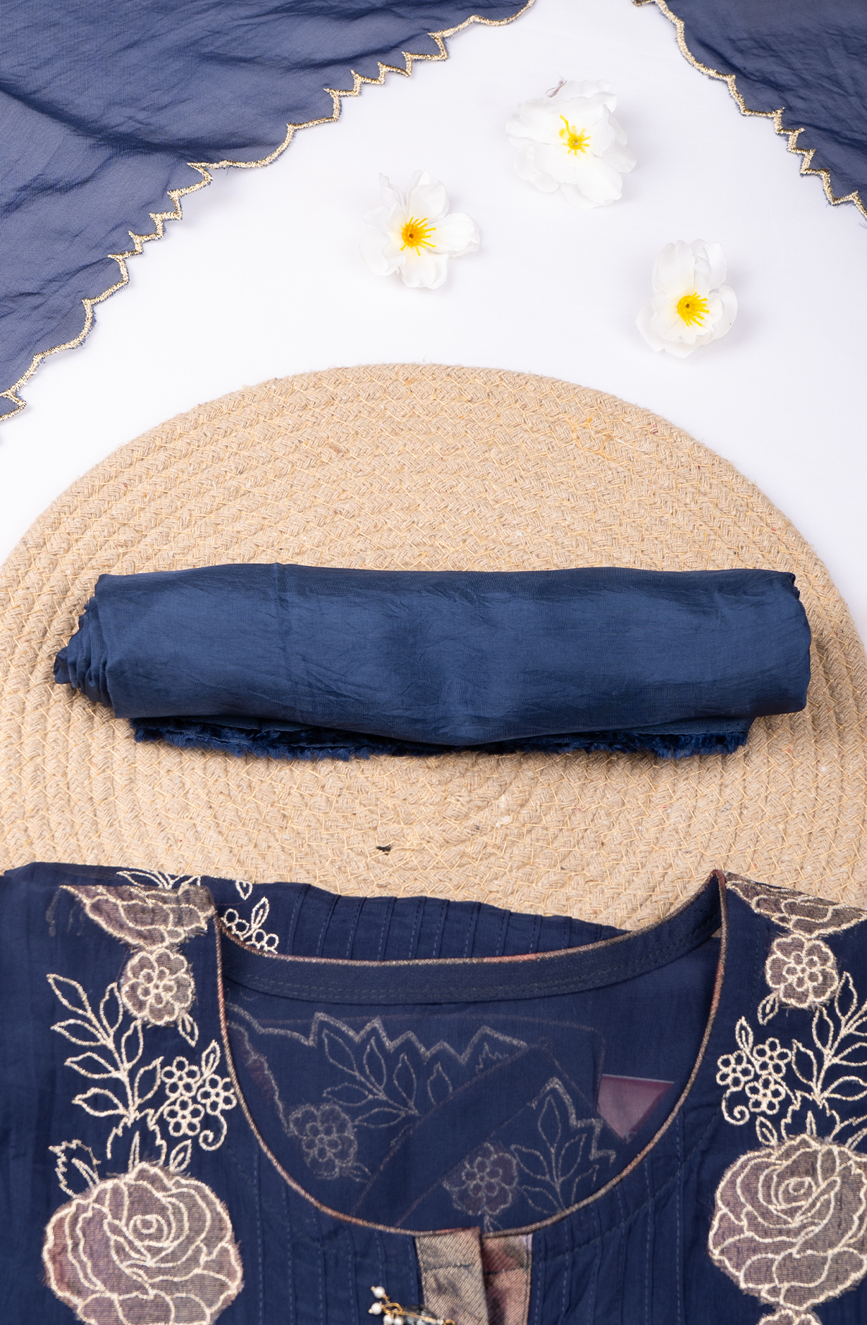 Blue Organza Beautiful Patchwork Suit with Dupatta - 669-17898