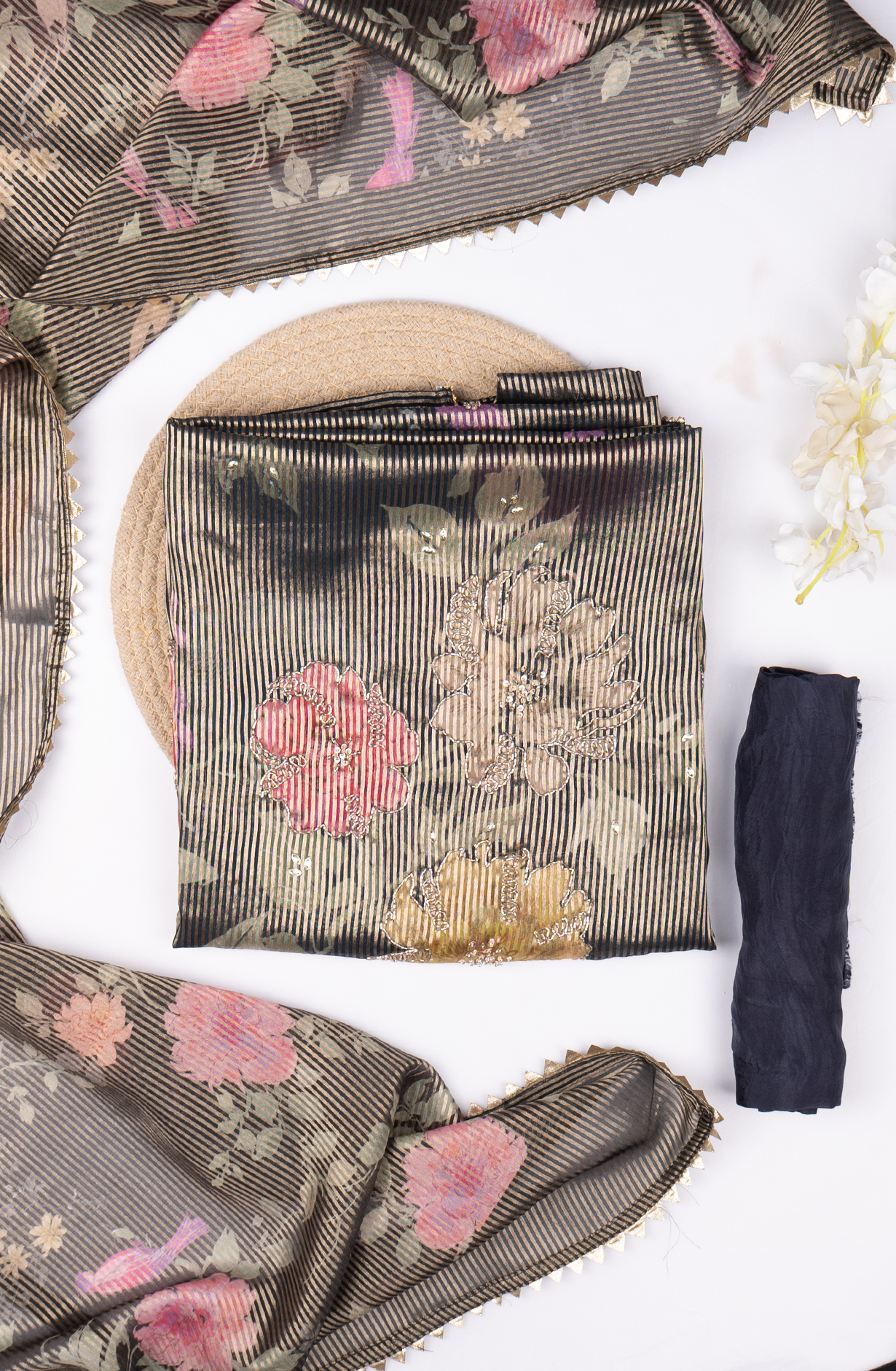 Blue Tissue Beautiful Suit Set with Dupatta - 669-18214A