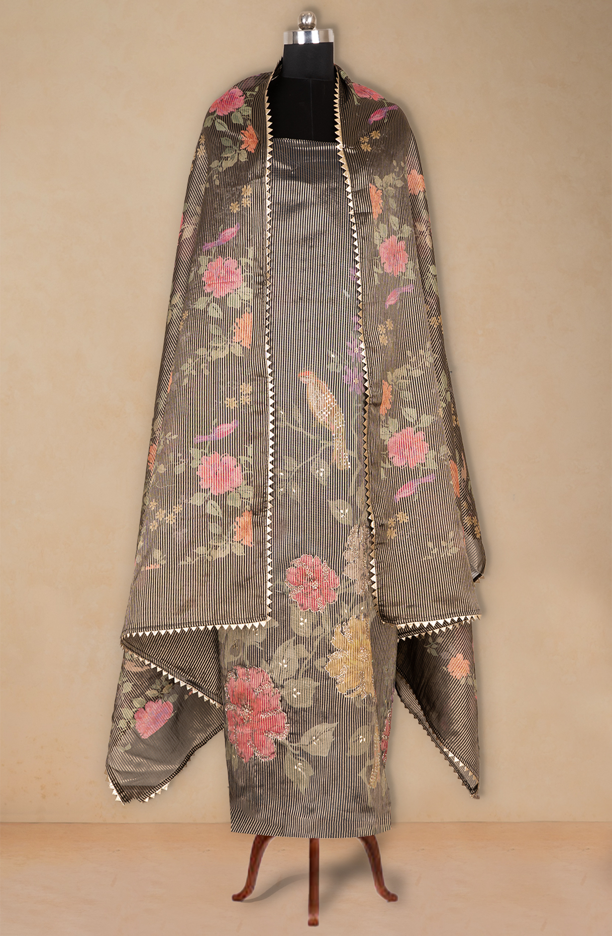 Blue Tissue Beautiful Suit Set with Dupatta - 669-18214A