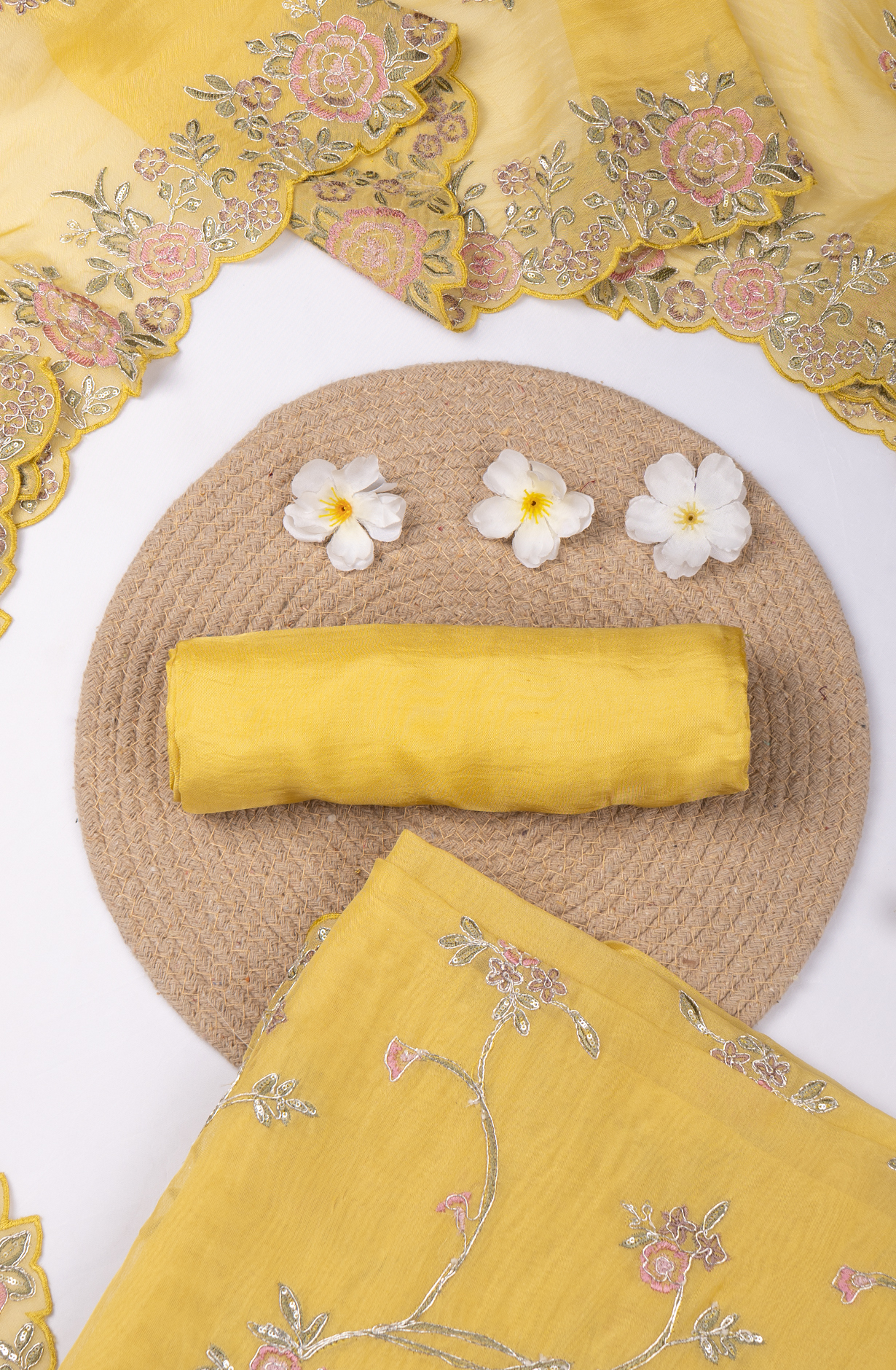Yellow Organza Beautiful Thread Work Suit with Dupatta - 669-18916A