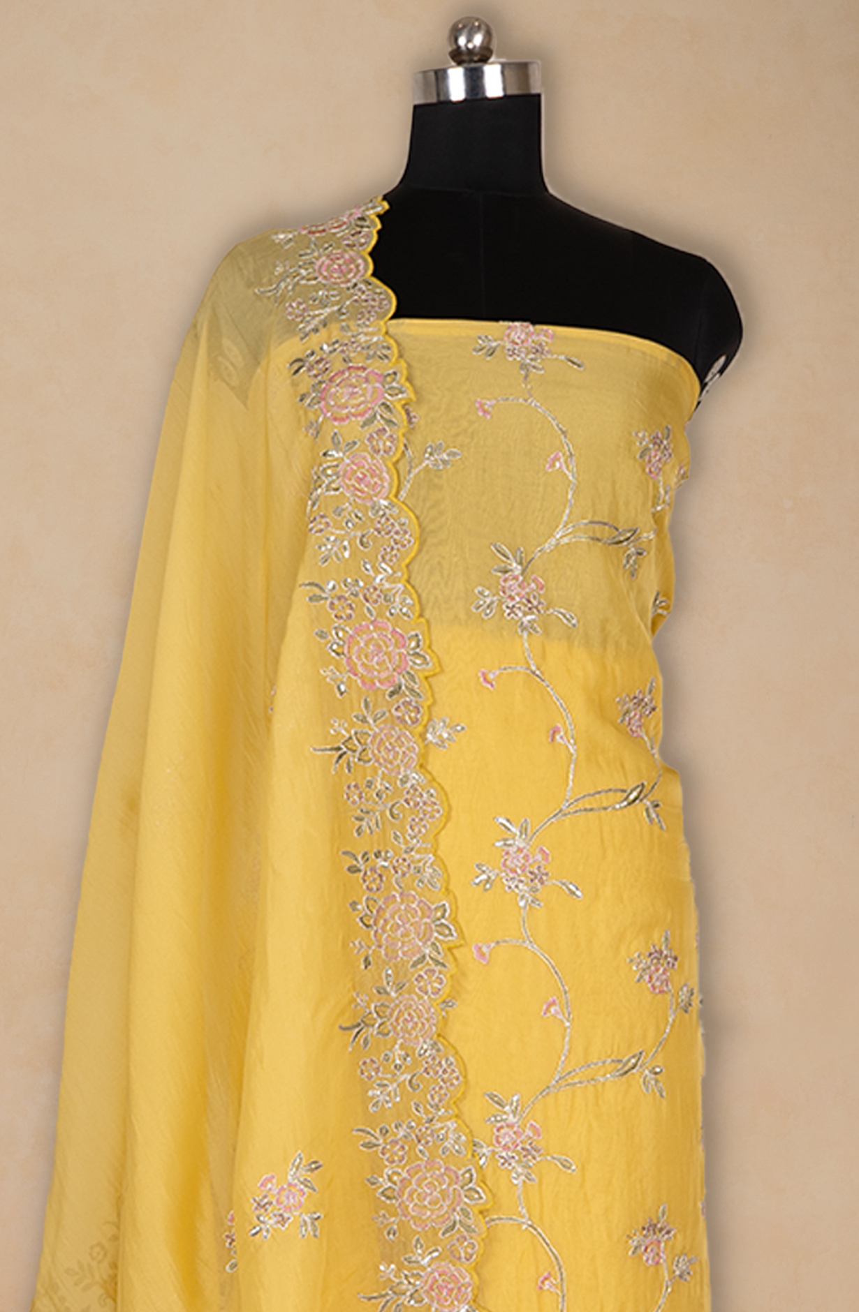 Yellow Organza Beautiful Thread Work Suit with Dupatta - 669-18916A