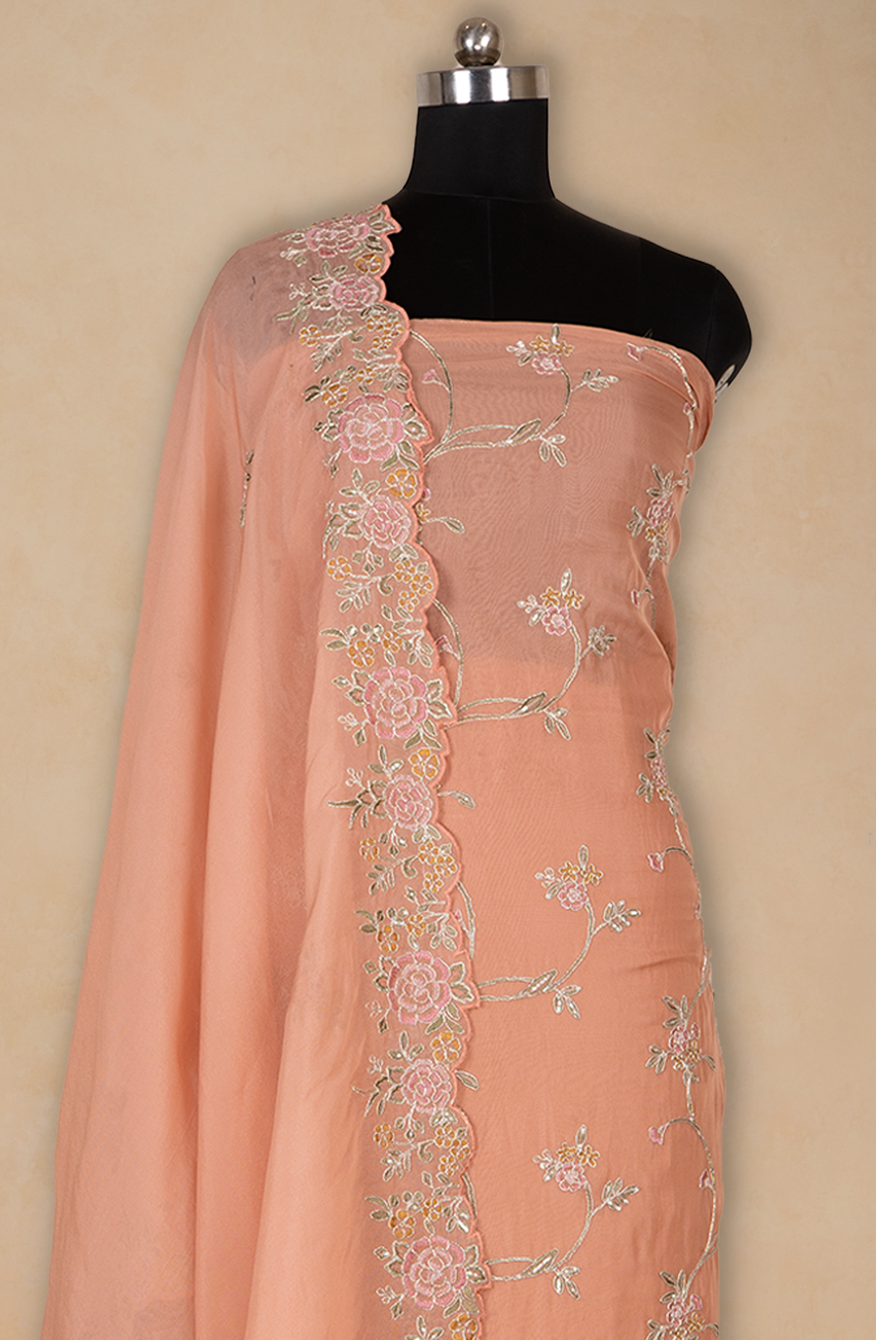 Peach Organza Beautiful Thread Work Suit with Dupatta - 669-18916B