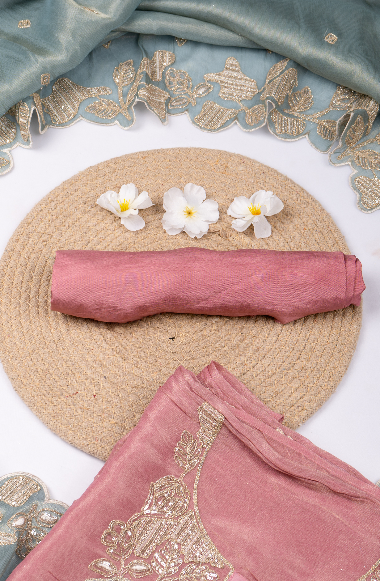 Pink Organza Beautiful Thread Work Suit with Dupatta - 669-18940A