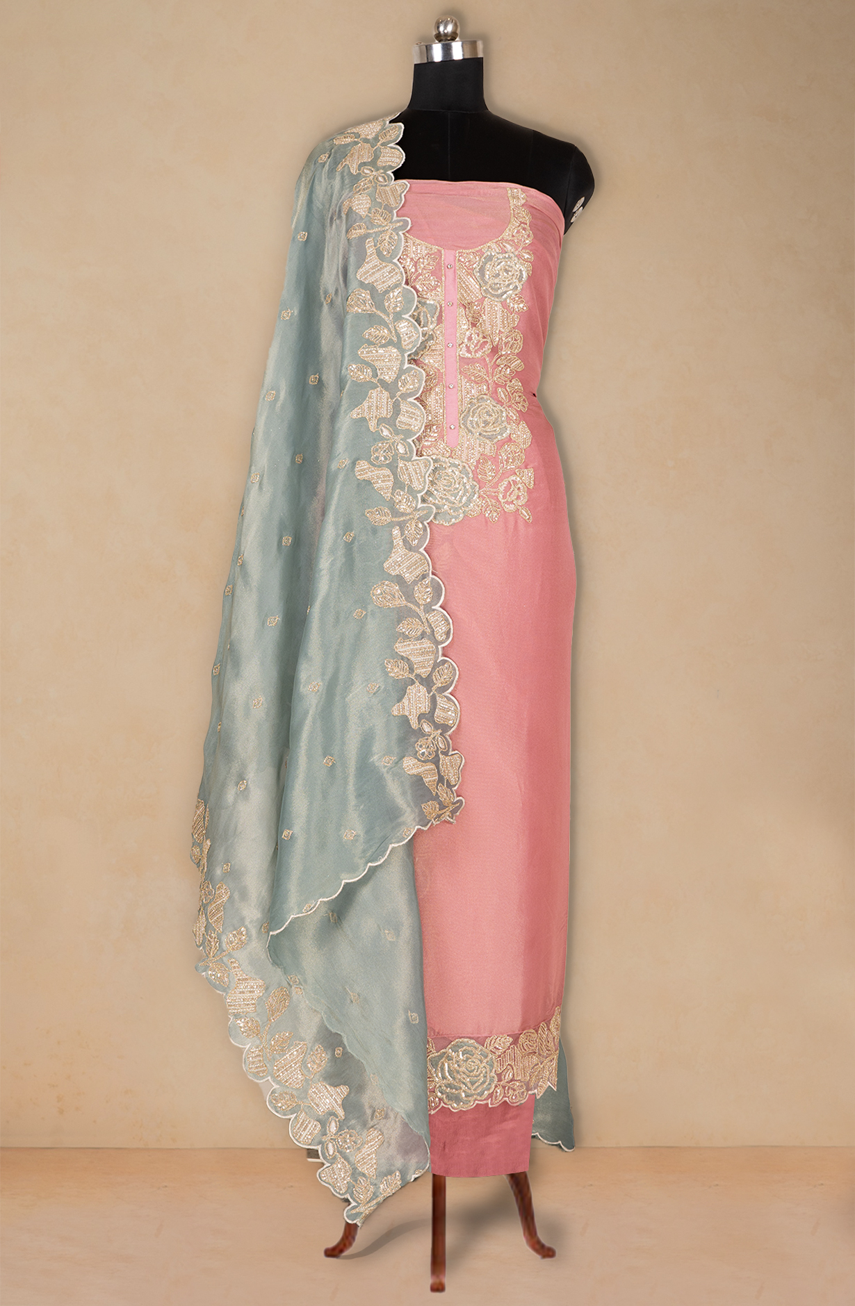 Pink Organza Beautiful Thread Work Suit with Dupatta - 669-18940A