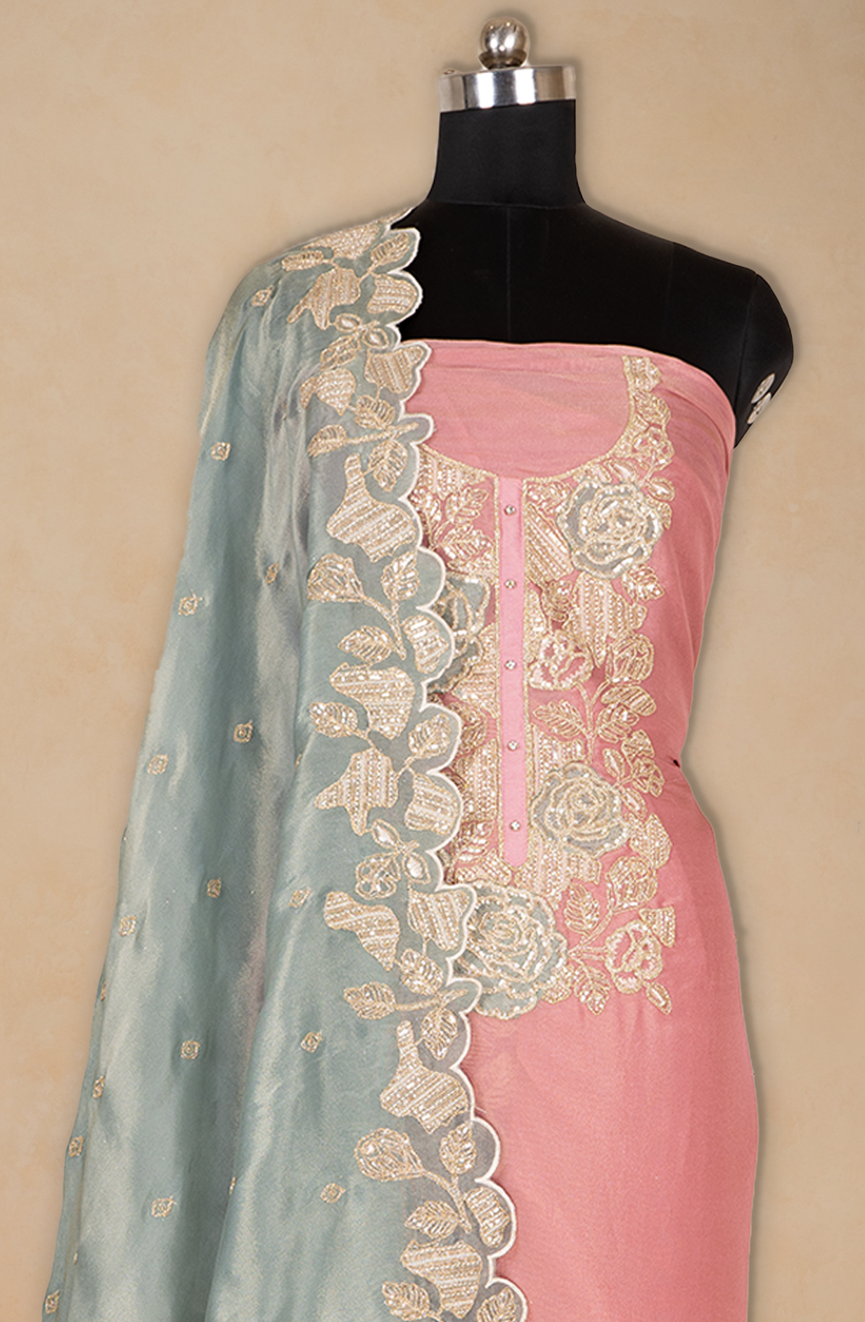 Pink Organza Beautiful Thread Work Suit with Dupatta - 669-18940A