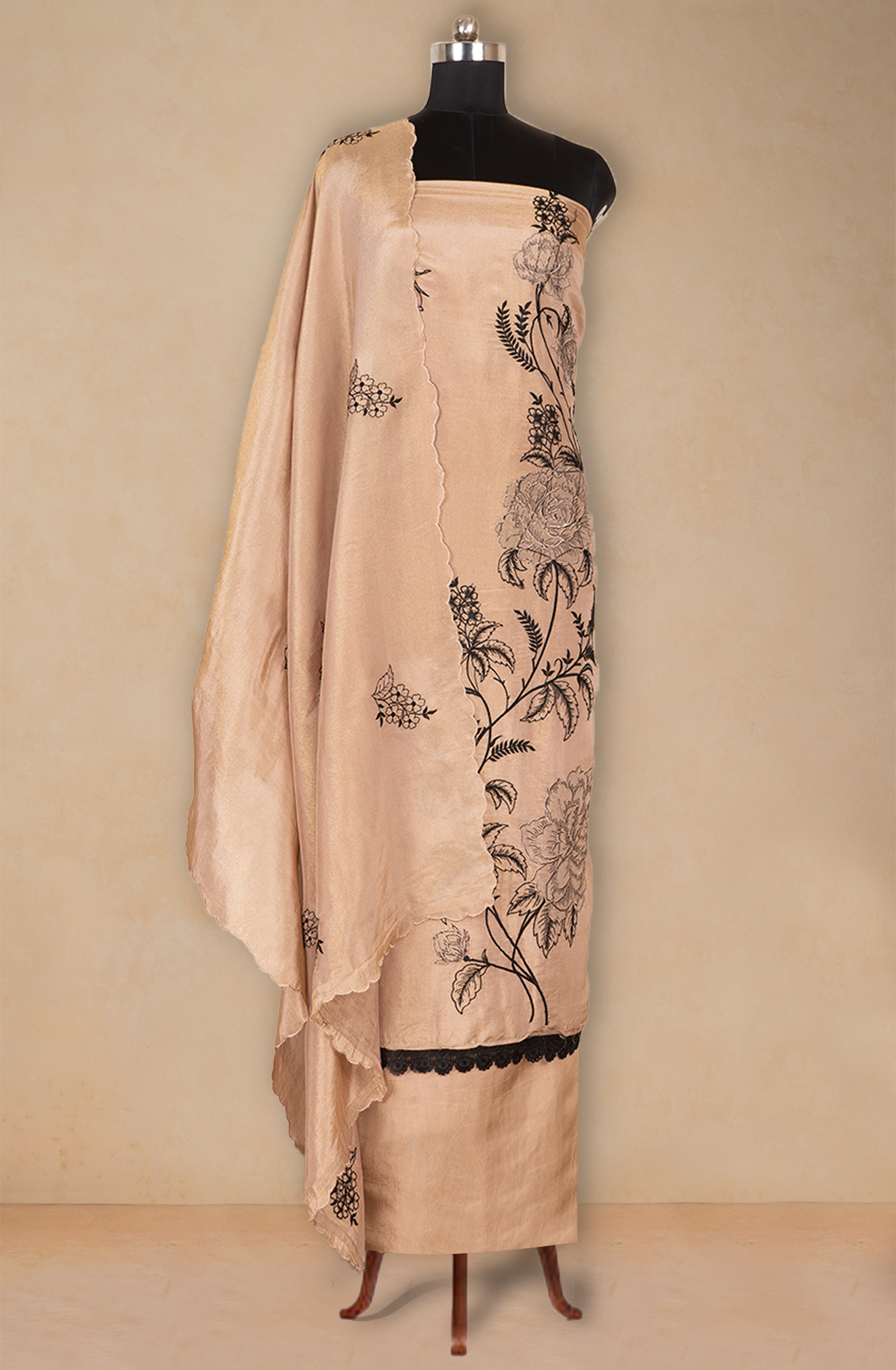 Fawn Shimmer Beautiful Suit Set with Dupatta - 669-19443