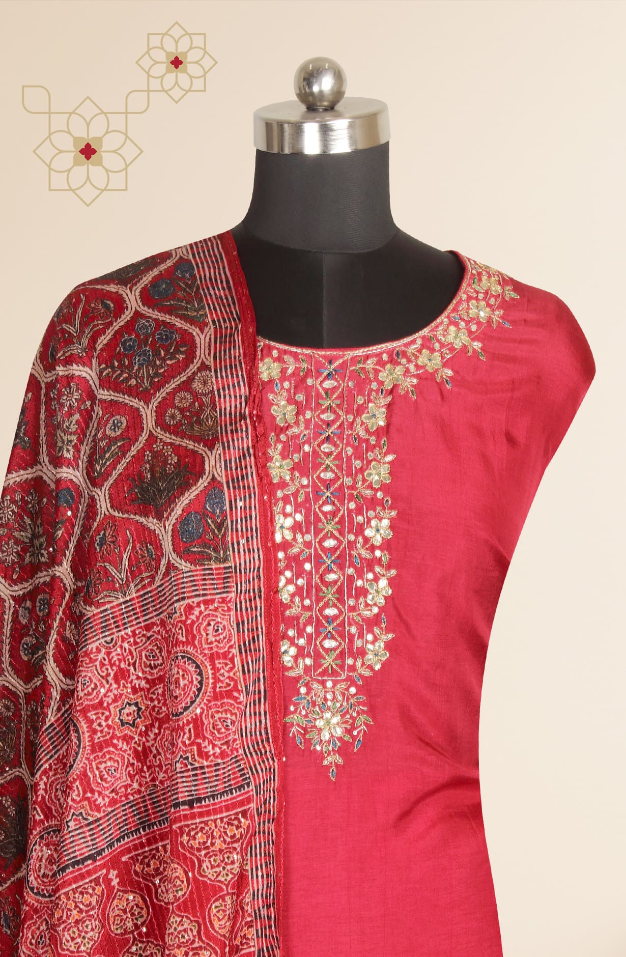 Maroon Silk Unstitched Salwar Kameez Suit-set - 673-1656