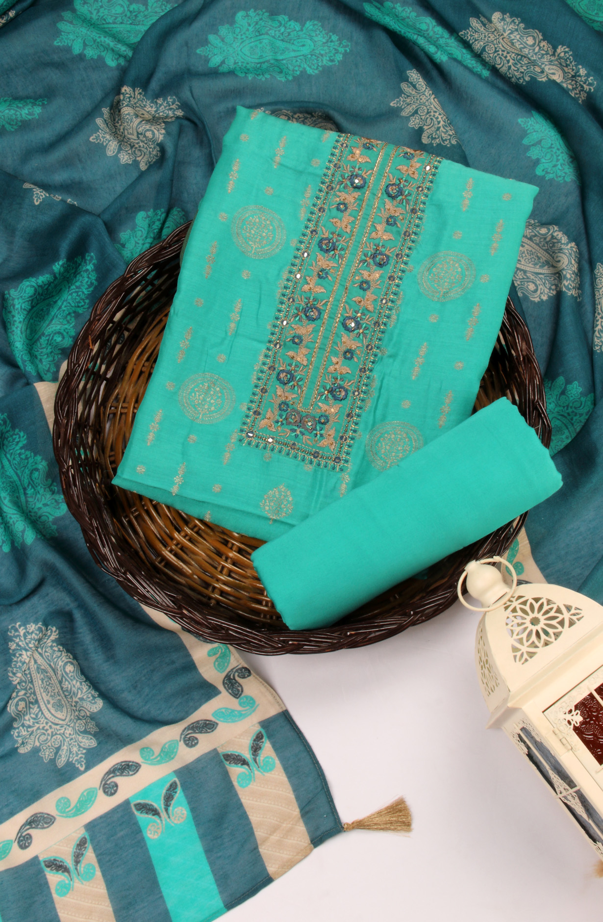 Firozi Chanderi Silk Banarasi Zari Weaving Salwar Kameez - AAY9181