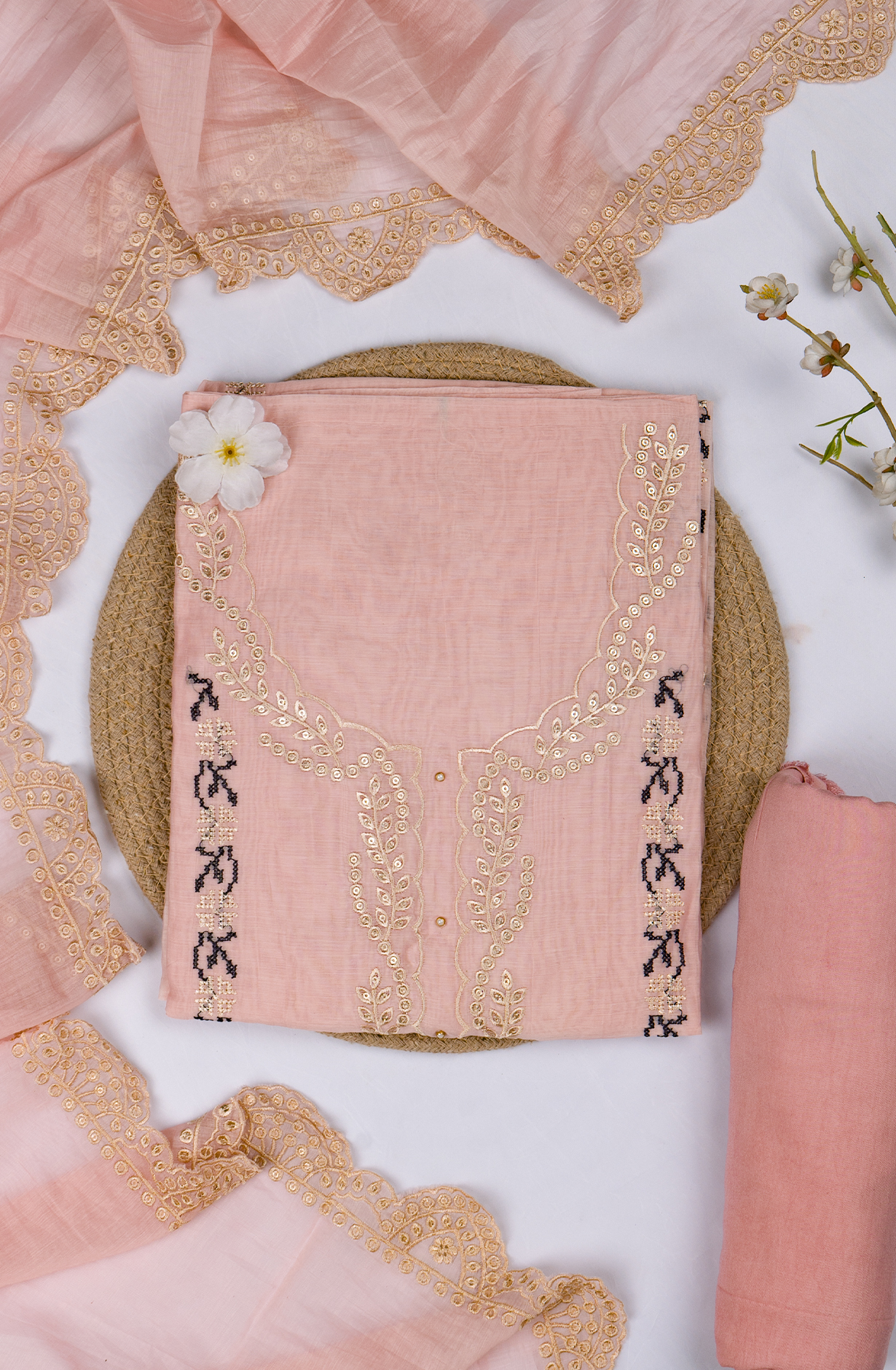 Pink Chanderi Embroidered Suit Set with Dupatta - 678-7994A