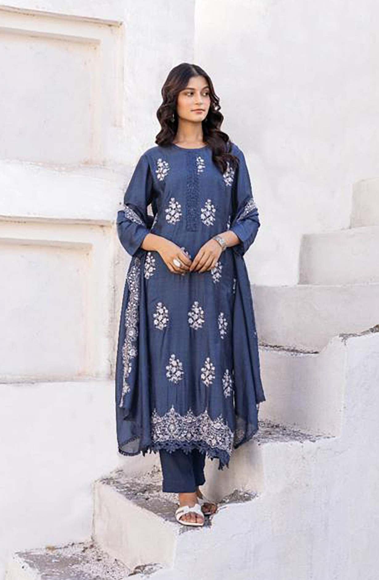 Pastel Blue Muslin Exclusive Embroidered Salwar Kameez - MER1917B