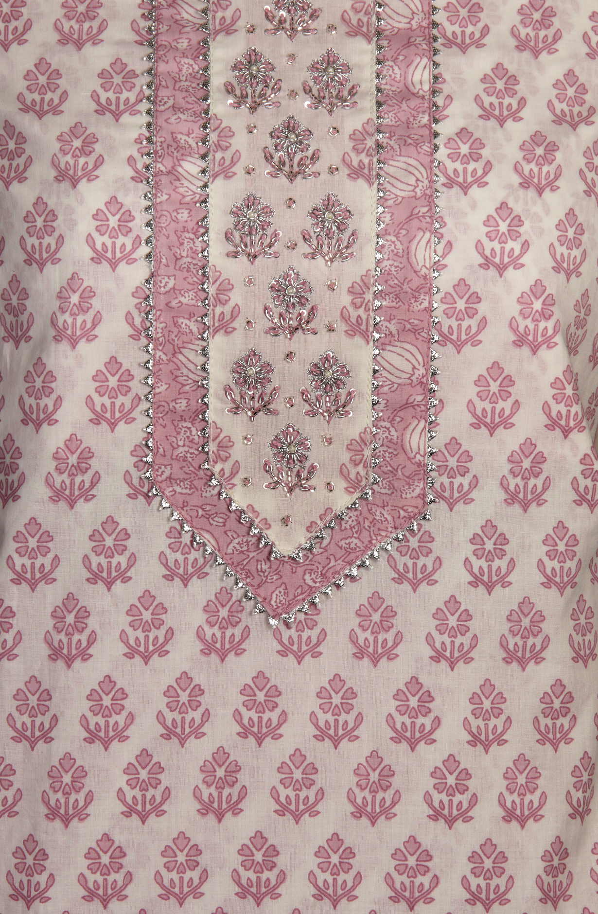 Off-white and Lavender Cotton Printed Salwar Suit with Dupatta - 693-AAJ1292