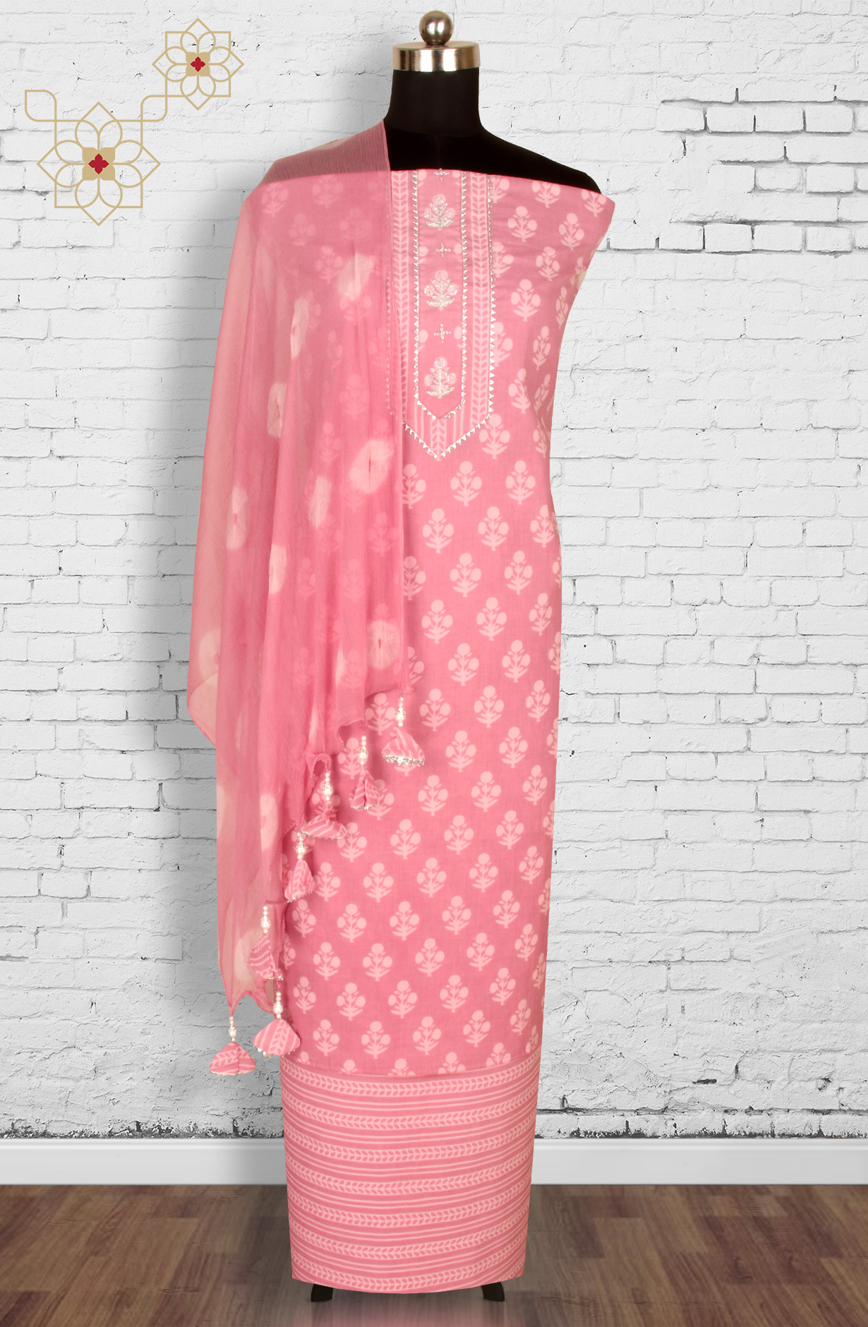 Mauve Cotton Unstitched Salwar suit with Chiffon Dupatta - 693-AAJ1315