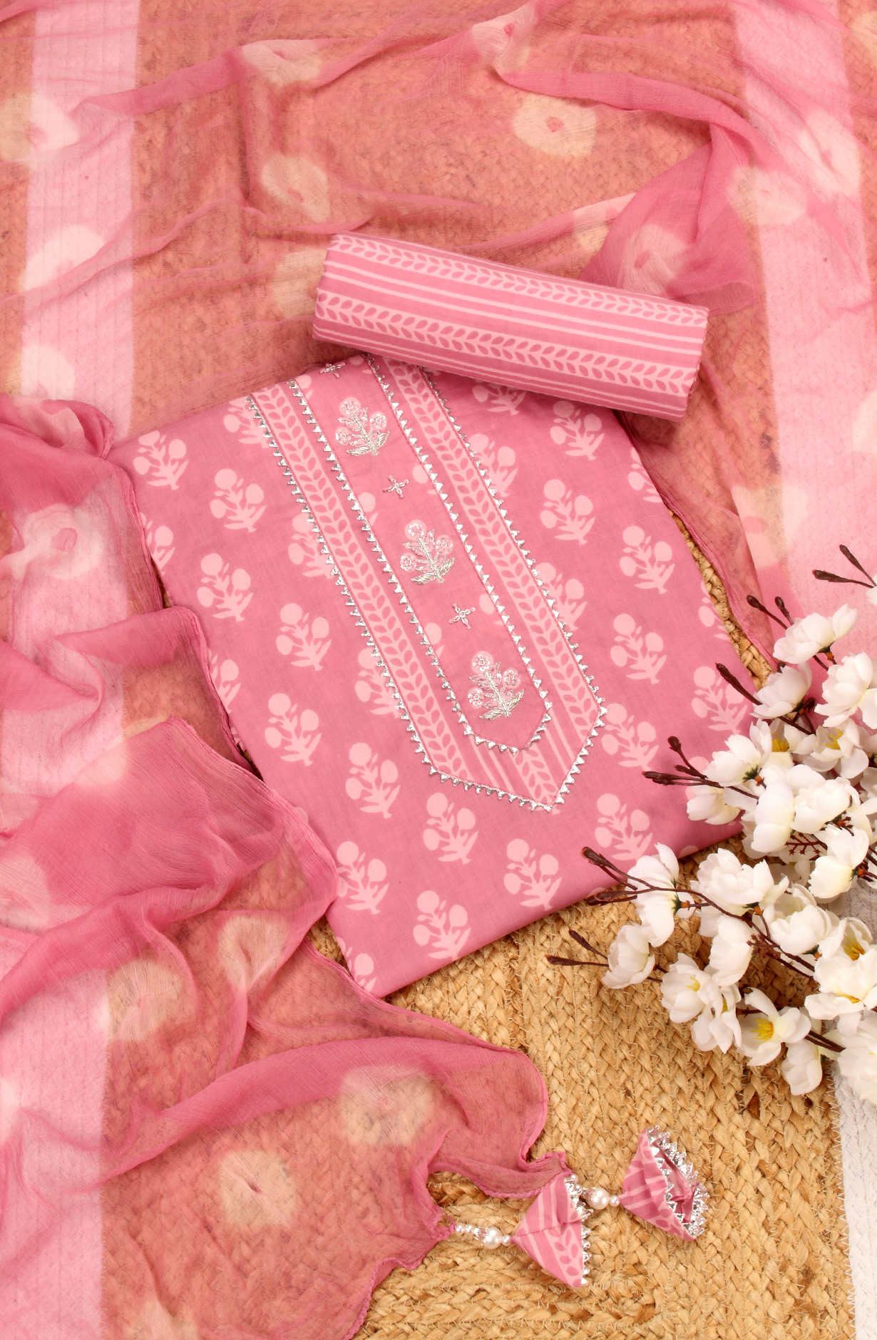 Mauve Cotton Unstitched Salwar suit with Chiffon Dupatta - 693-AAJ1315