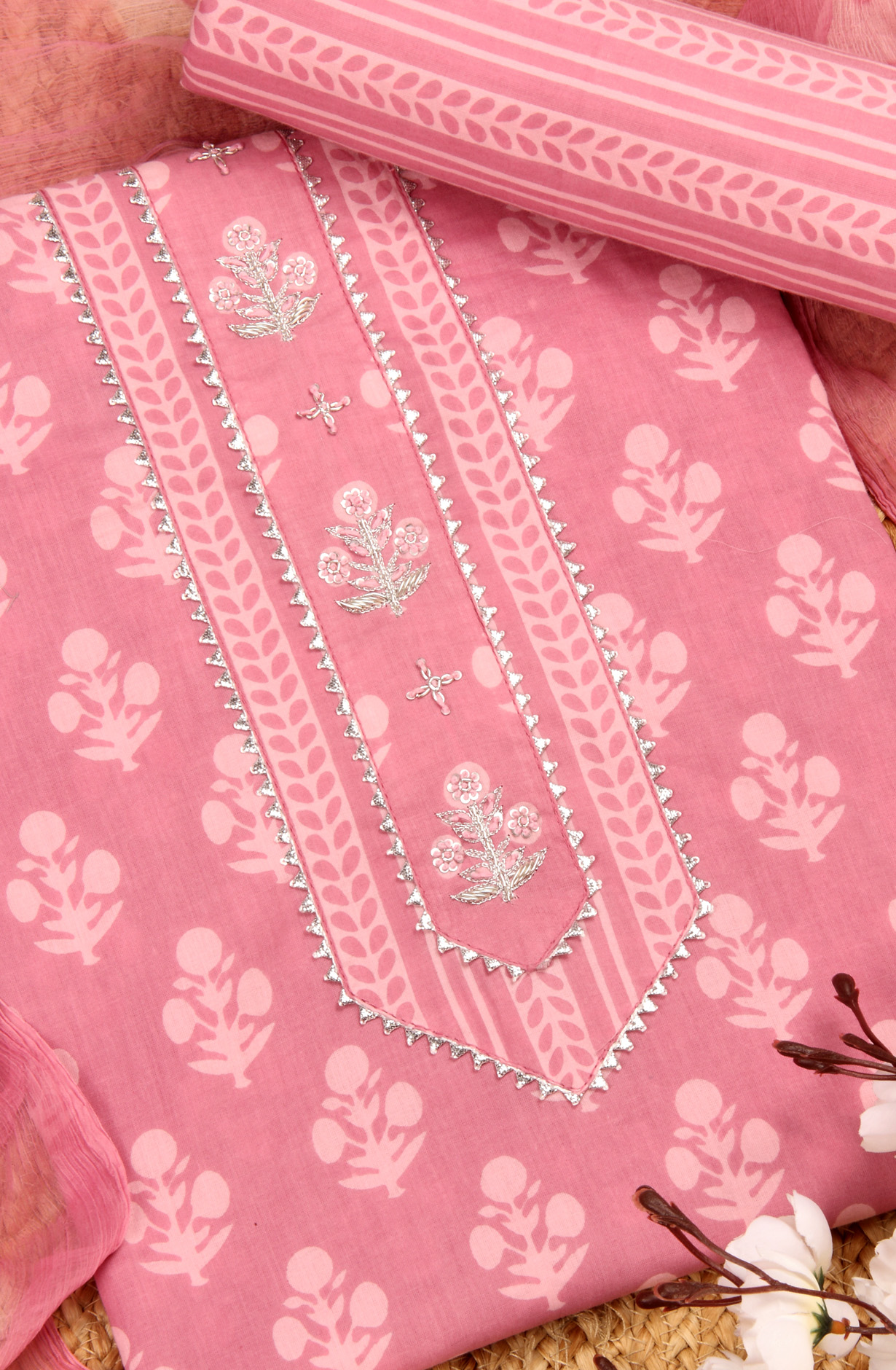 Mauve Cotton Unstitched Salwar suit with Chiffon Dupatta - 693-AAJ1315