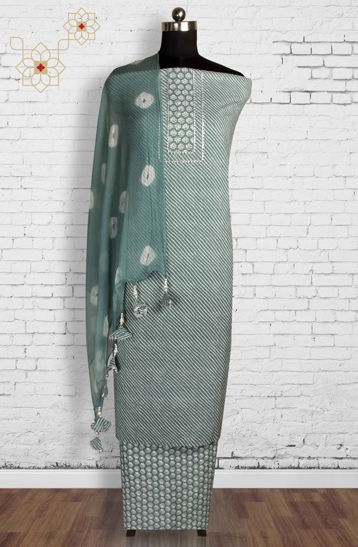 Pastel Green Cotton Printed Unstitched Salwar Suit with Chiffon Dupatta - 693-AAJ1325