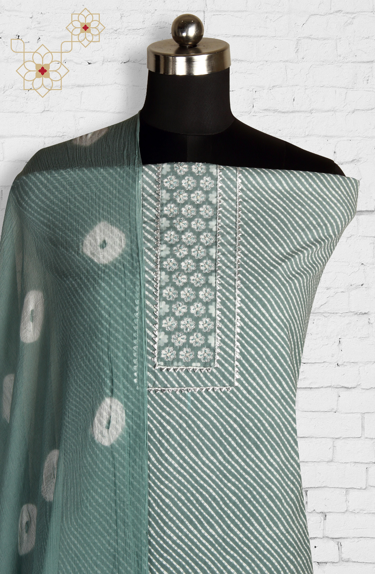 Pastel Green Cotton Printed Unstitched Salwar Suit with Chiffon Dupatta - 693-AAJ1325