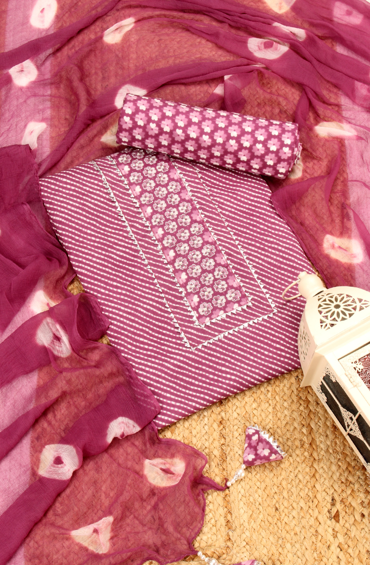 Purple Cotton Printed Unstitched Salwar Suit with Chiffon Dupatta - 693-AAJ1325A