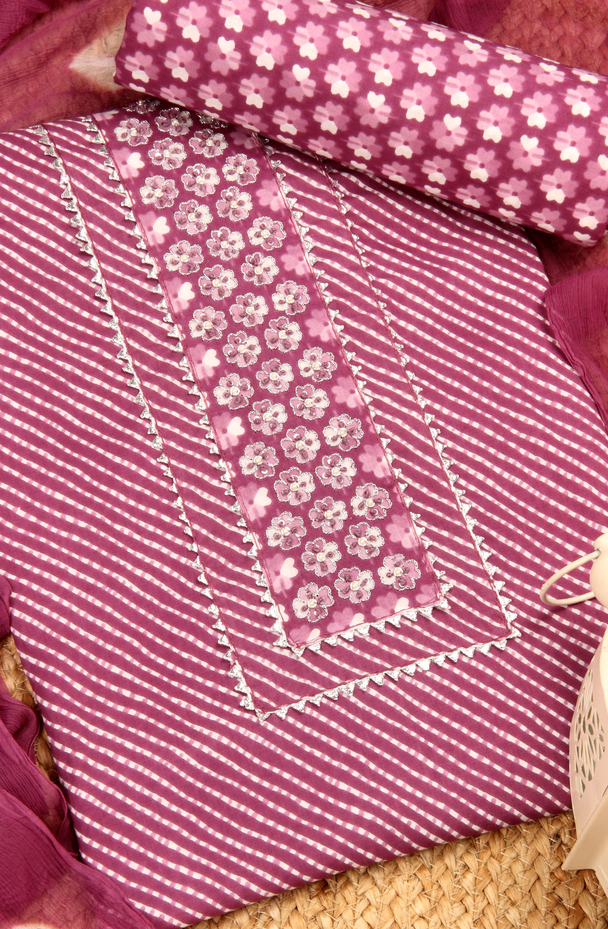 Purple Cotton Printed Unstitched Salwar Suit with Chiffon Dupatta - 693-AAJ1325A