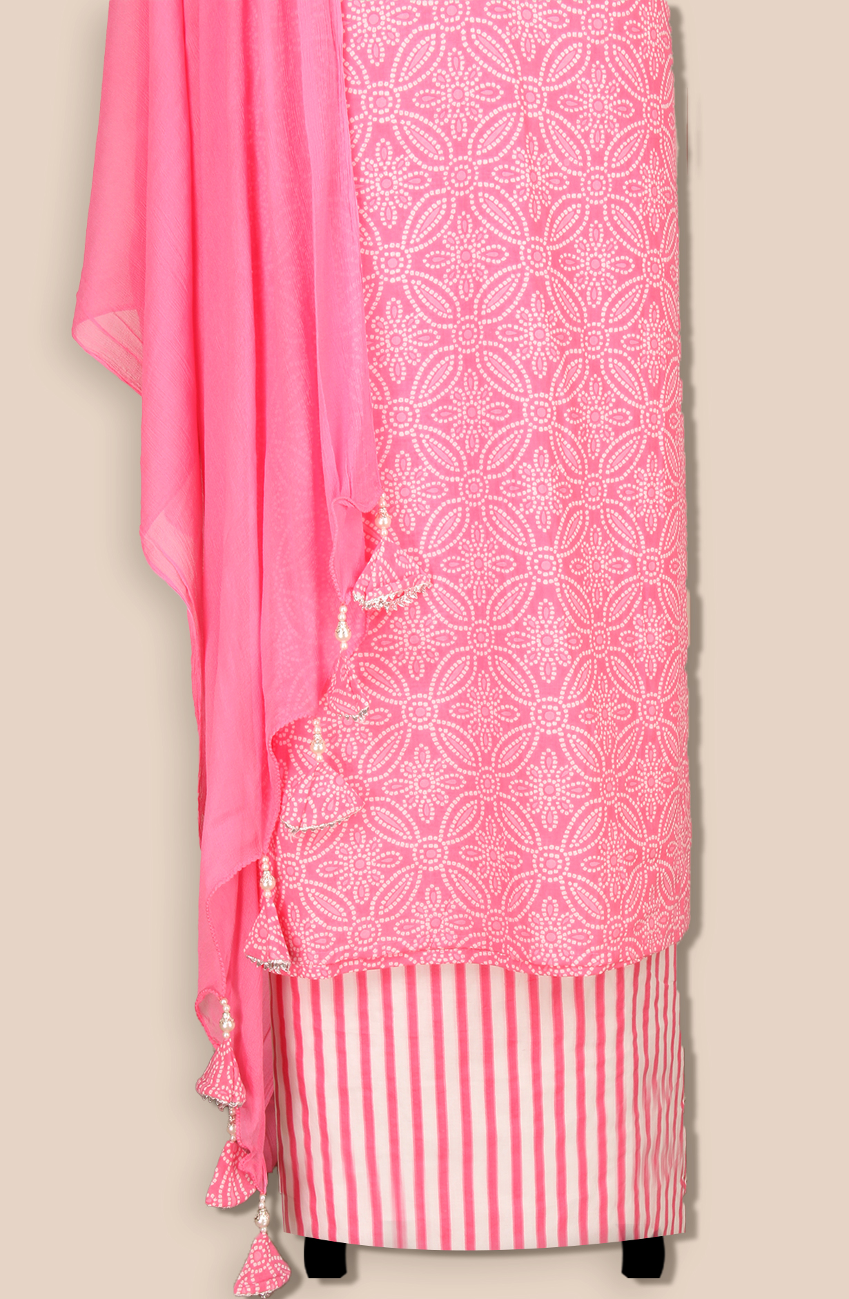 Pink Cotton Unstitched Bandhej Print Suit with Chiffon Dupatta - 693-AAJ1433