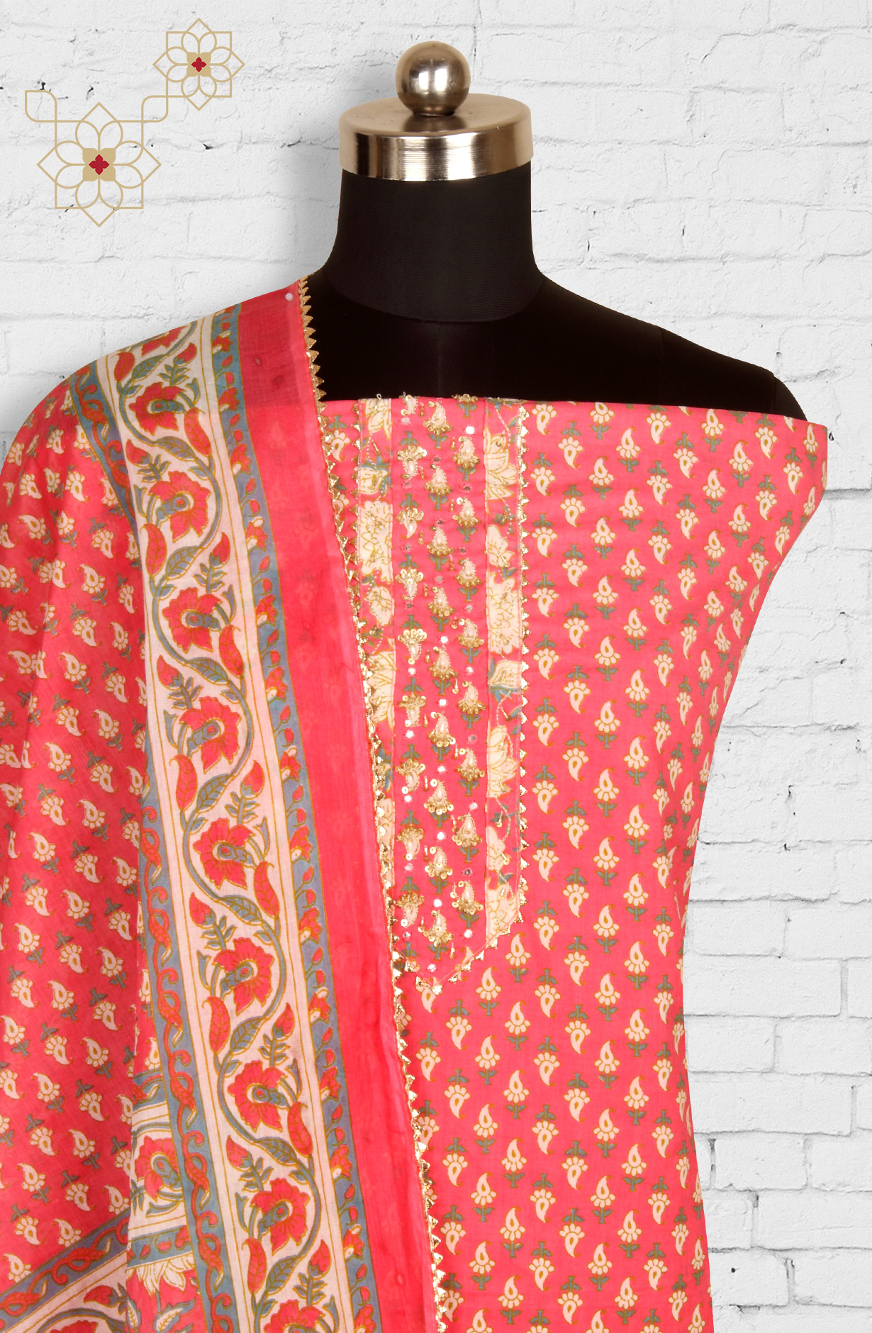 Pink Cotton Printed Salwar Suit with Dupatta - 693-AGJ50178