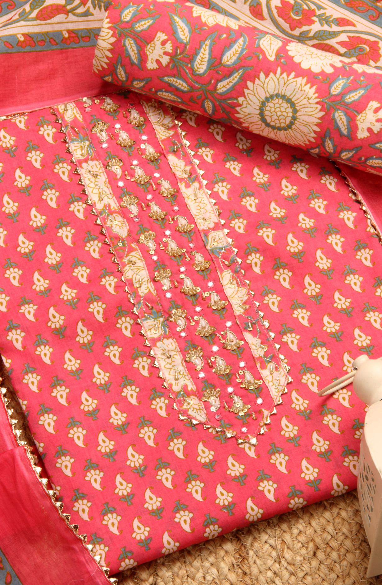Pink Cotton Printed Salwar Suit with Dupatta - 693-AGJ50178
