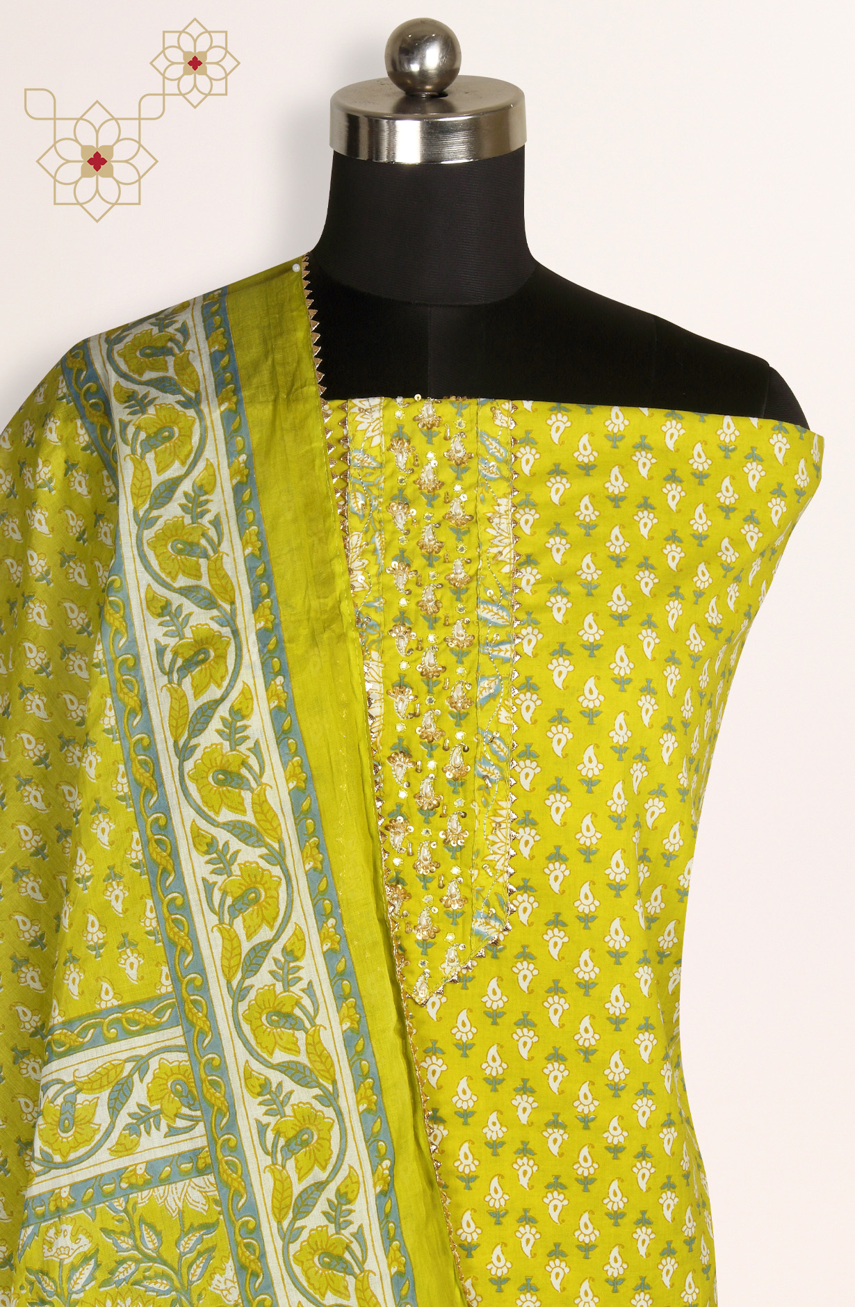 Mehndi Cotton Printed Salwar Suit-sets - 693-AGJ50178A