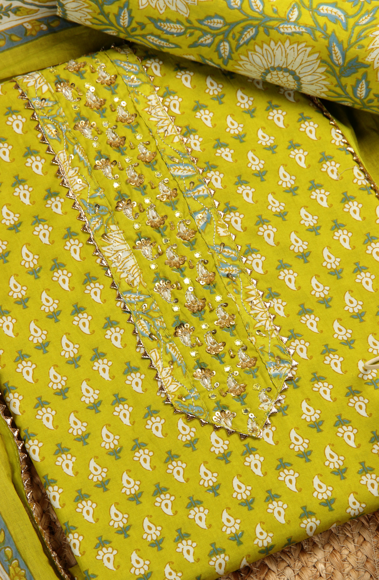 Mehndi Cotton Printed Salwar Suit-sets - 693-AGJ50178A