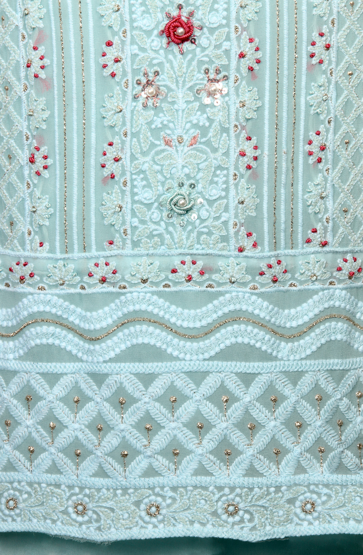 Sky Blue Designer Georgette Embroidered Suit with Chiffon Dupatta - 693-ATD18002