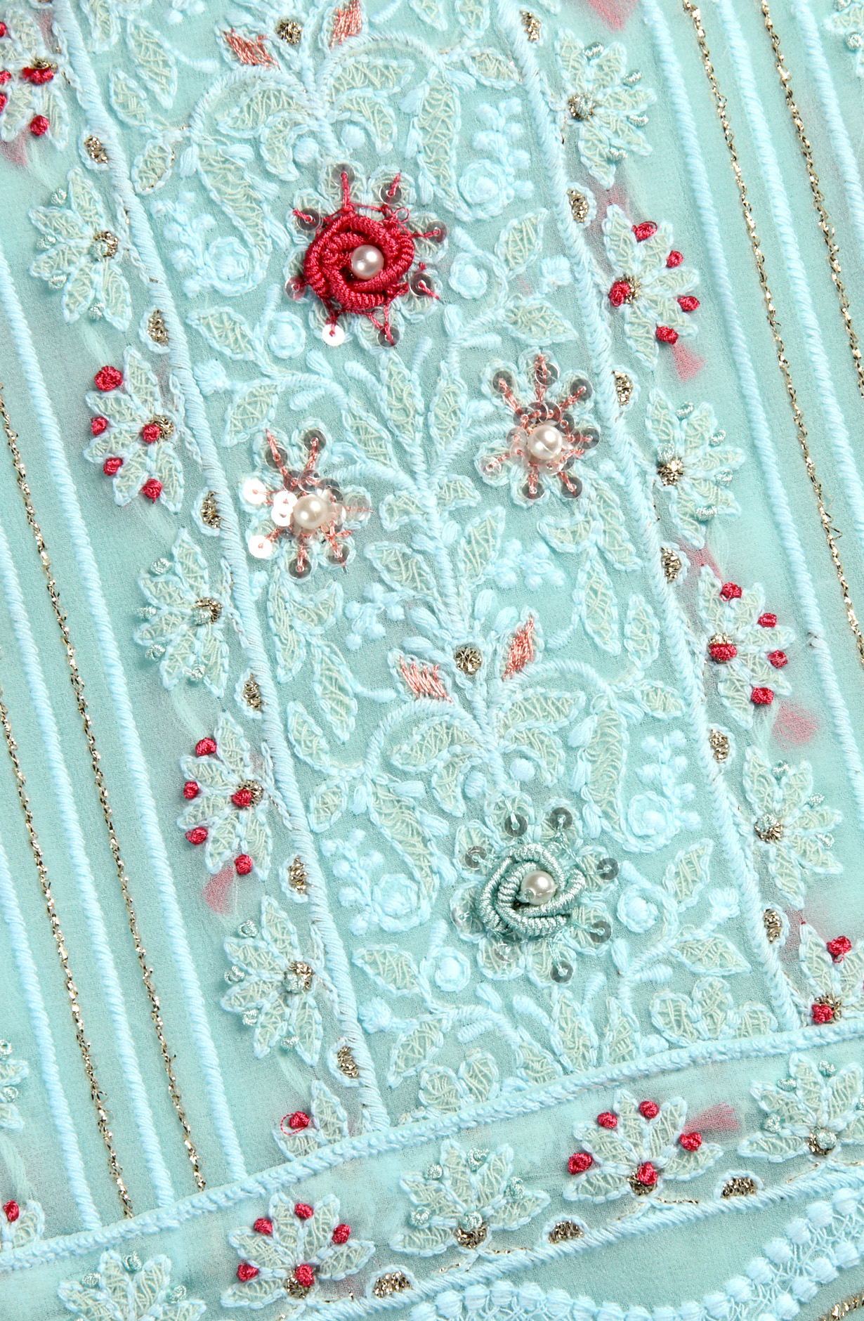 Sky Blue Designer Georgette Embroidered Suit with Chiffon Dupatta - 693-ATD18002