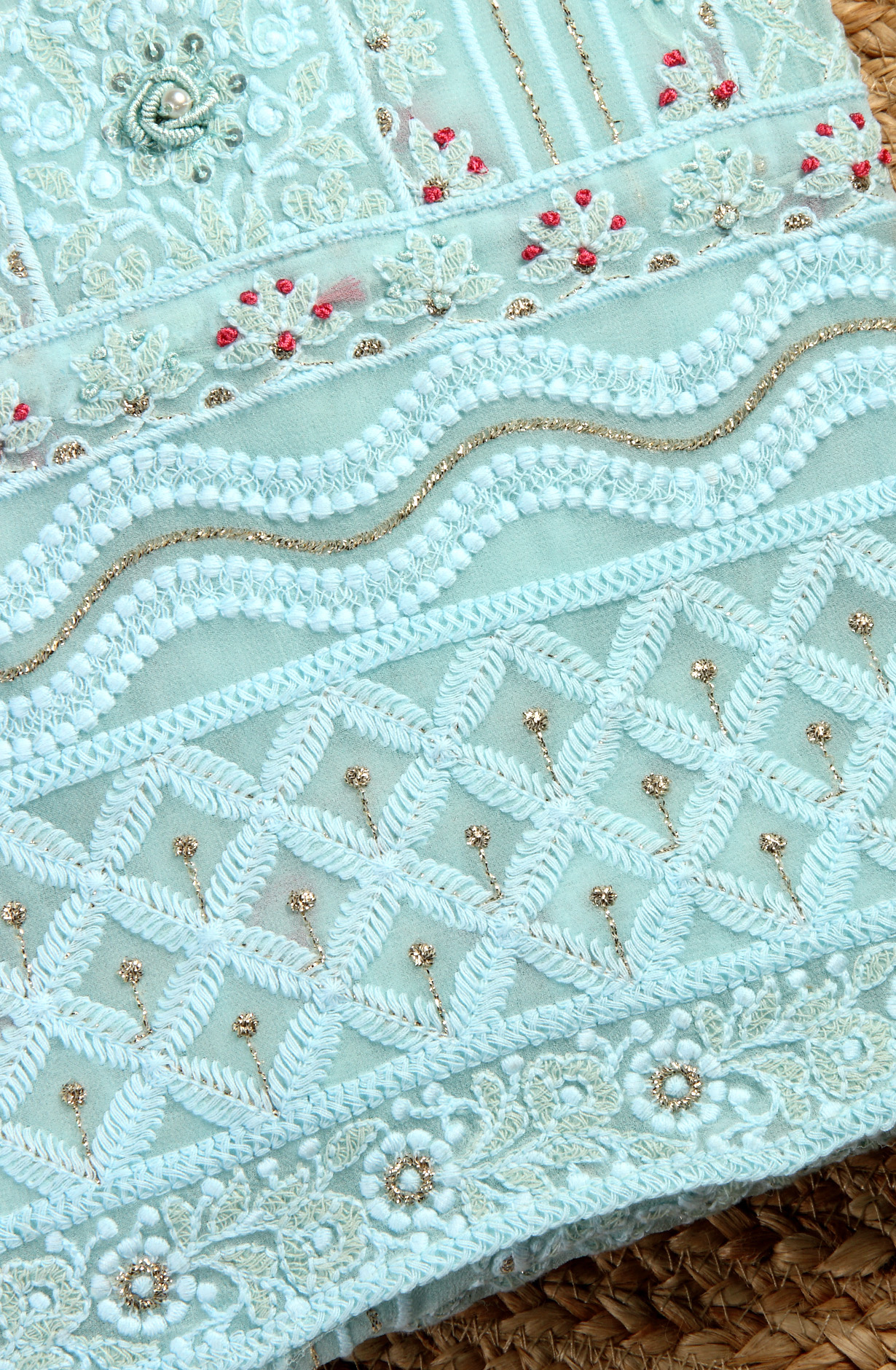 Sky Blue Designer Georgette Embroidered Suit with Chiffon Dupatta - 693-ATD18002