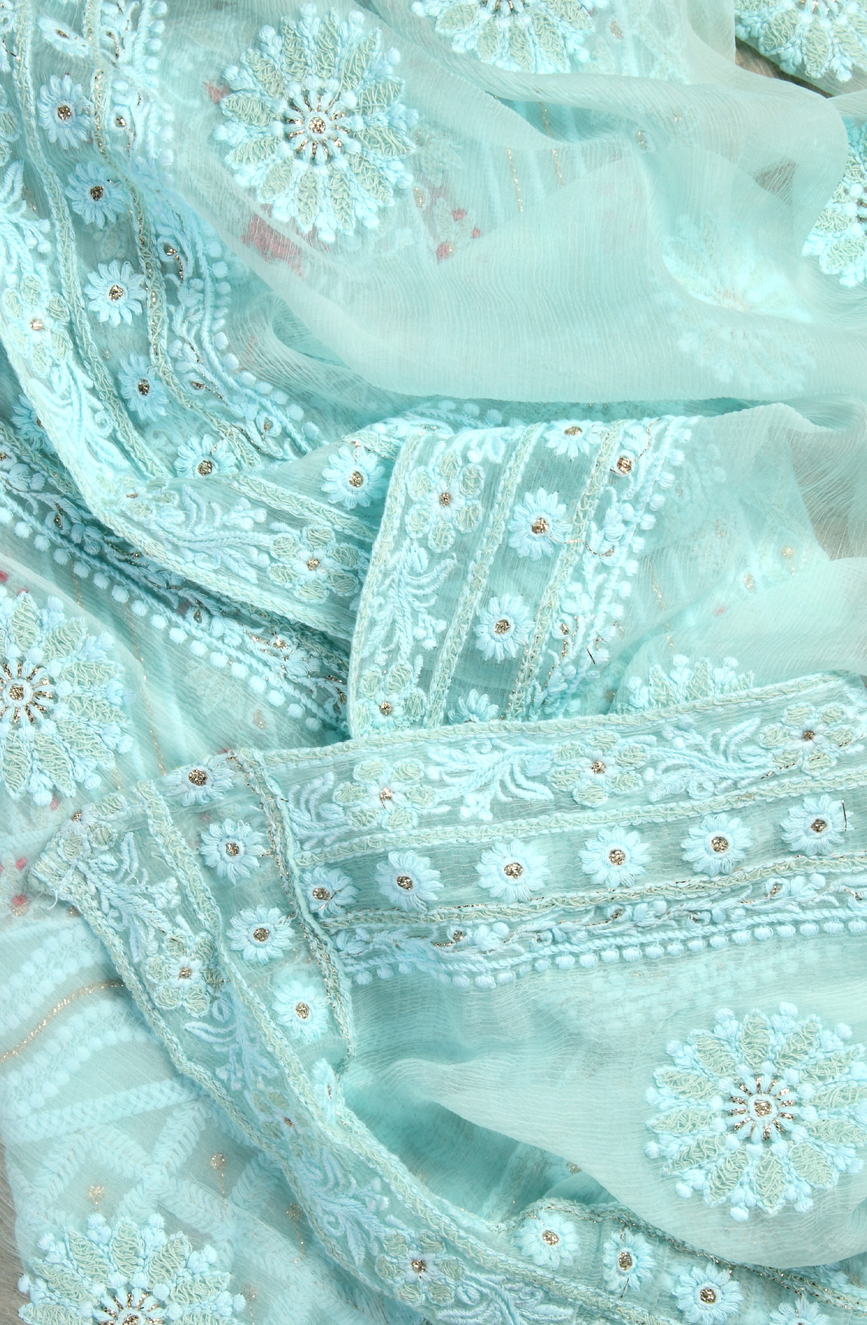 Sky Blue Designer Georgette Embroidered Suit with Chiffon Dupatta - 693-ATD18002
