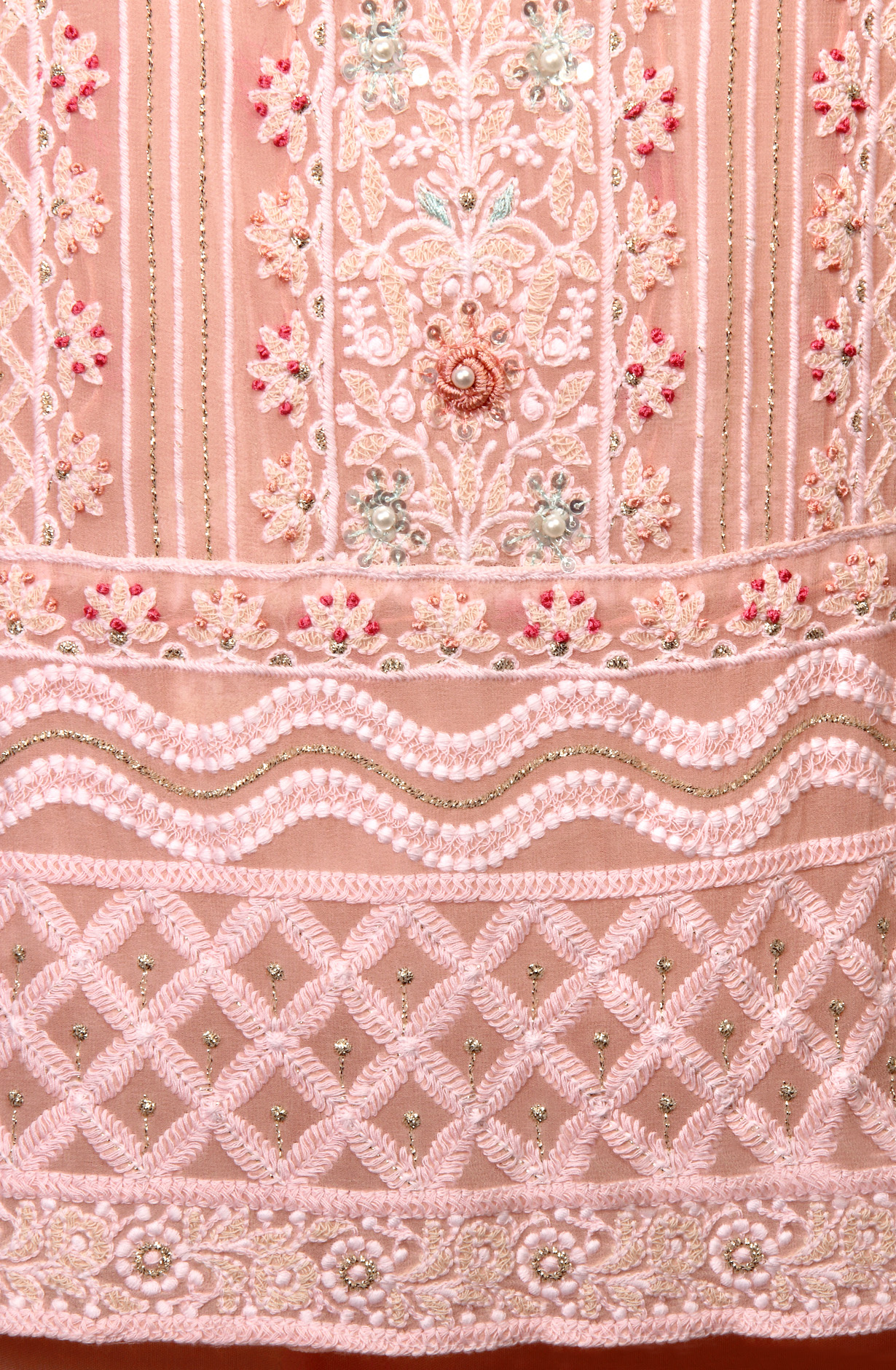 Peach Designer Georgette Embroidered Suit with Chiffon Dupatta - 693-ATD18002A