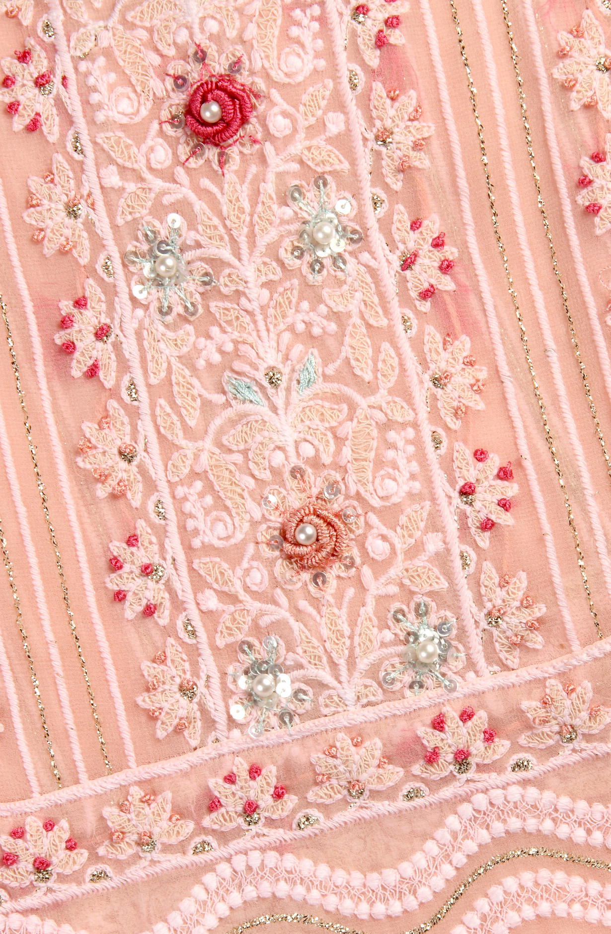 Peach Designer Georgette Embroidered Suit with Chiffon Dupatta - 693-ATD18002A