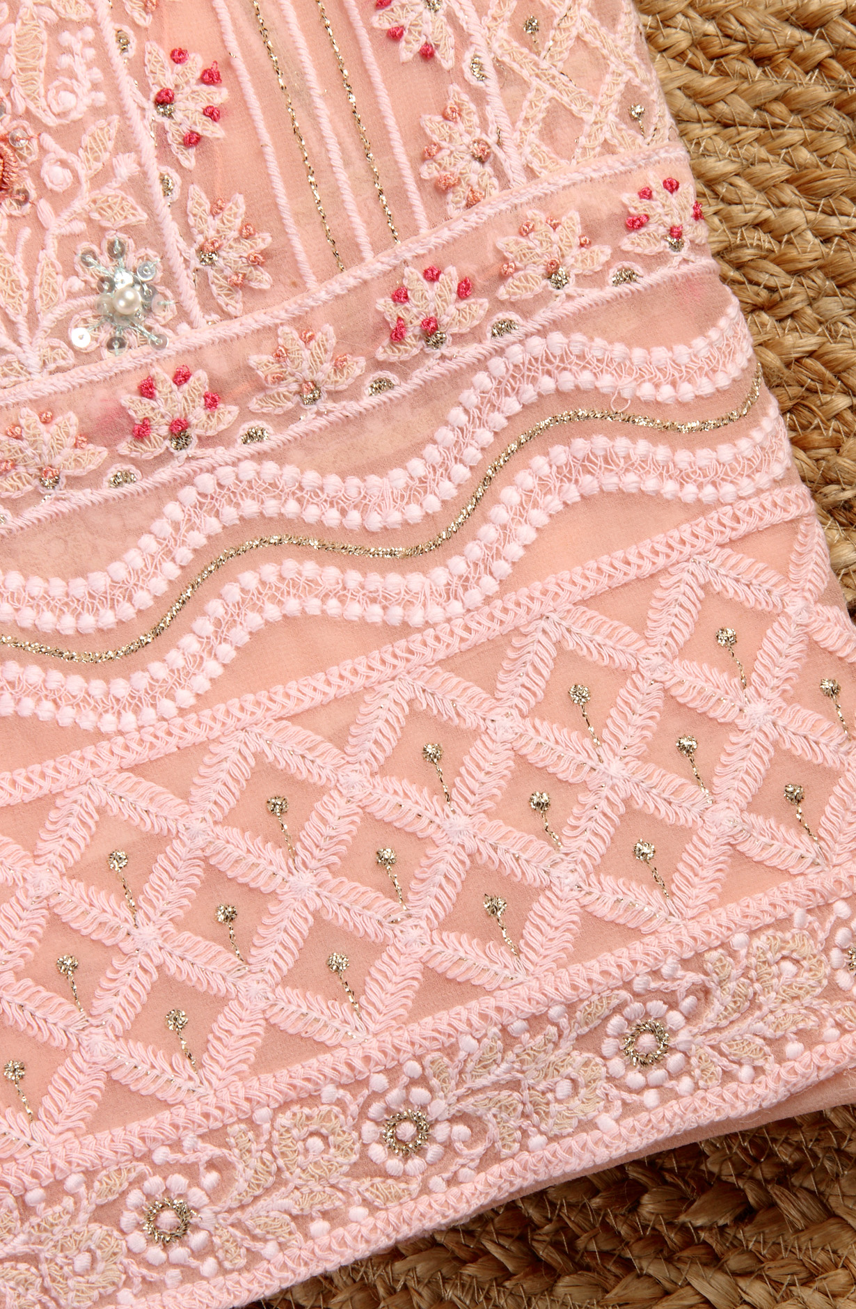 Peach Designer Georgette Embroidered Suit with Chiffon Dupatta - 693-ATD18002A