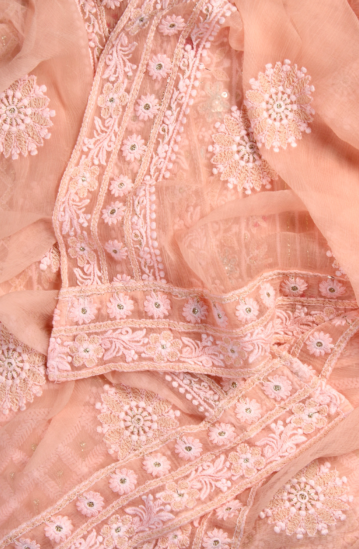 Peach Designer Georgette Embroidered Suit with Chiffon Dupatta - 693-ATD18002A