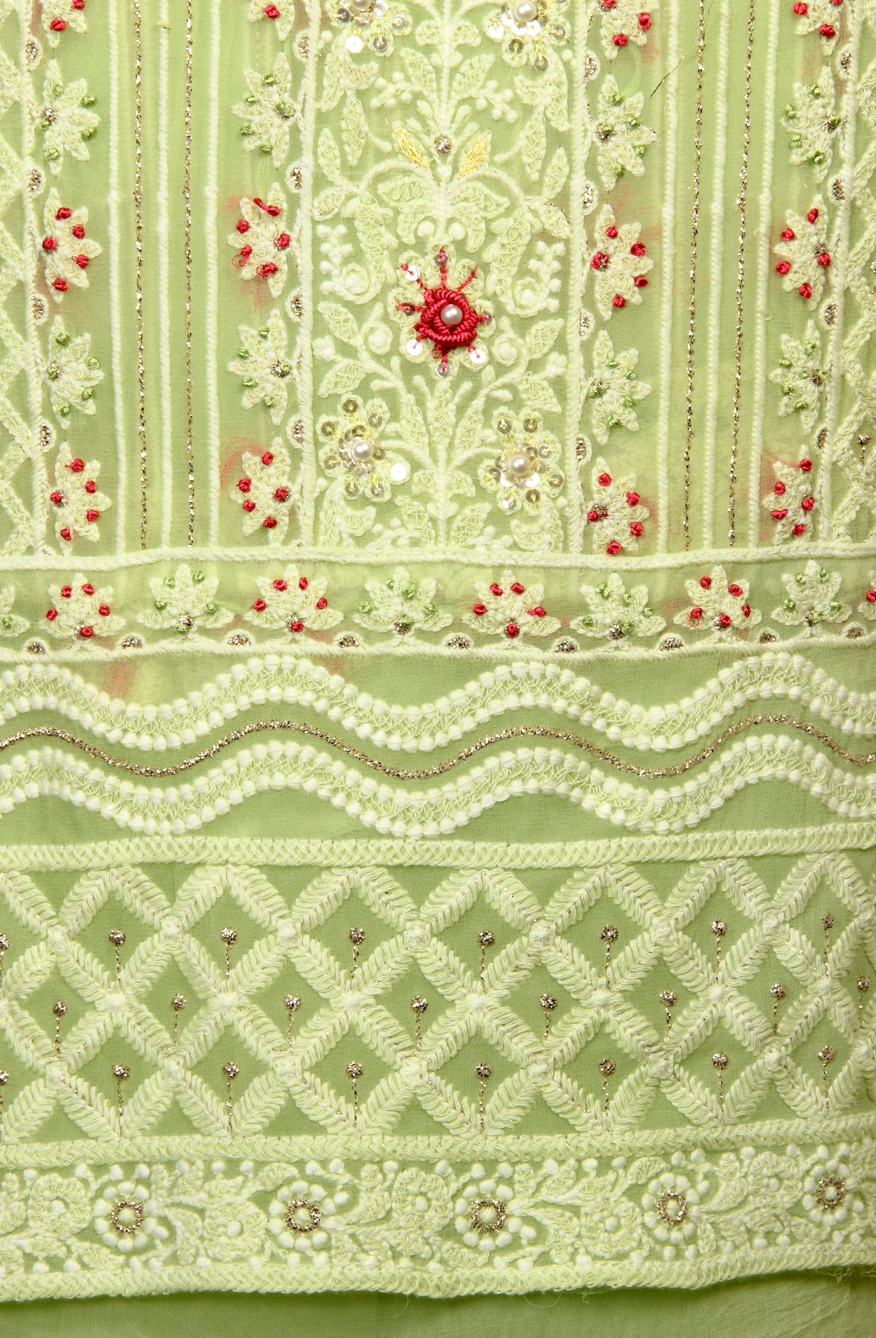 Parrot Green Designer Georgette Embroidered Suit with Chiffon Dupatta - 693-ATD18002B