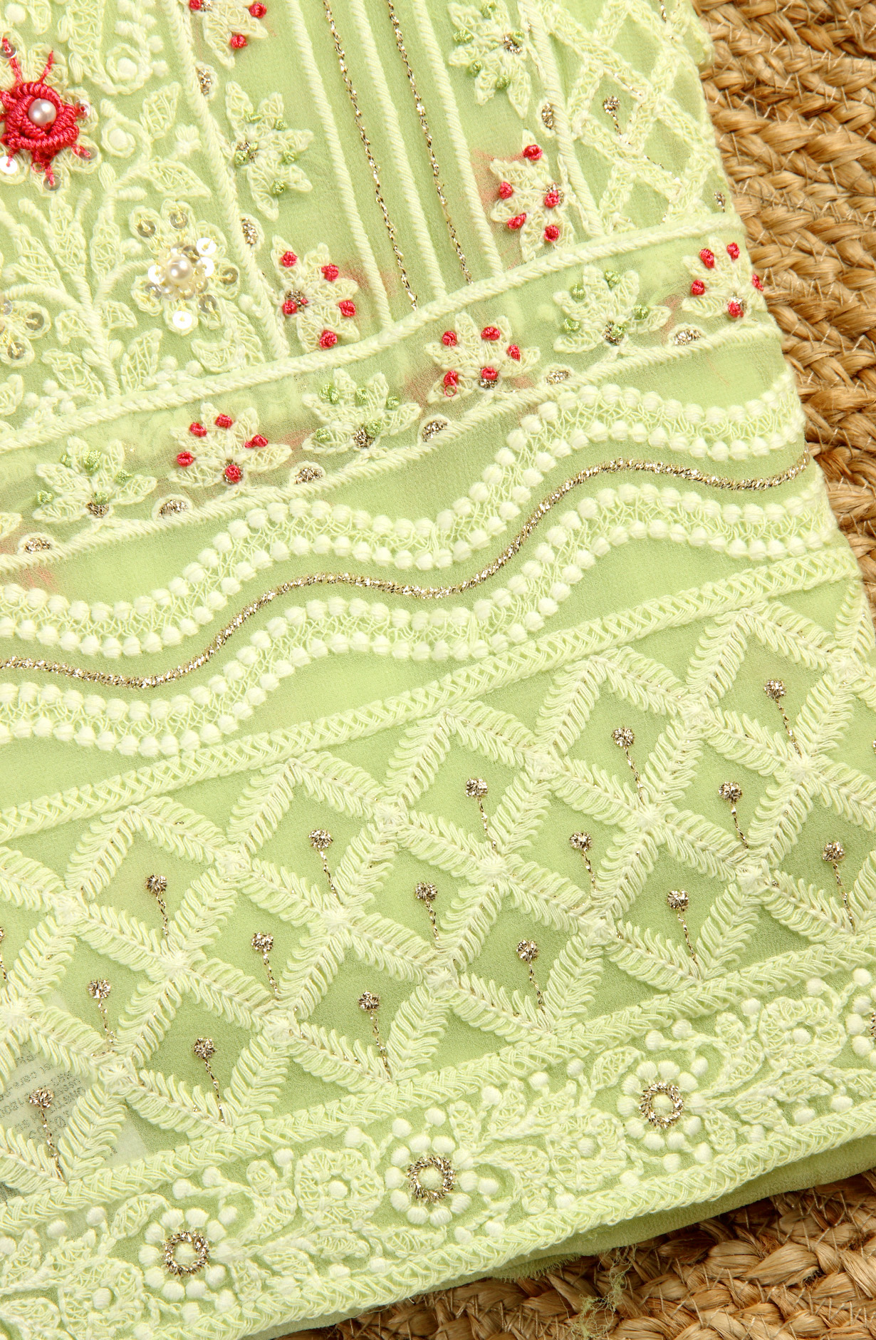 Parrot Green Designer Georgette Embroidered Suit with Chiffon Dupatta - 693-ATD18002B