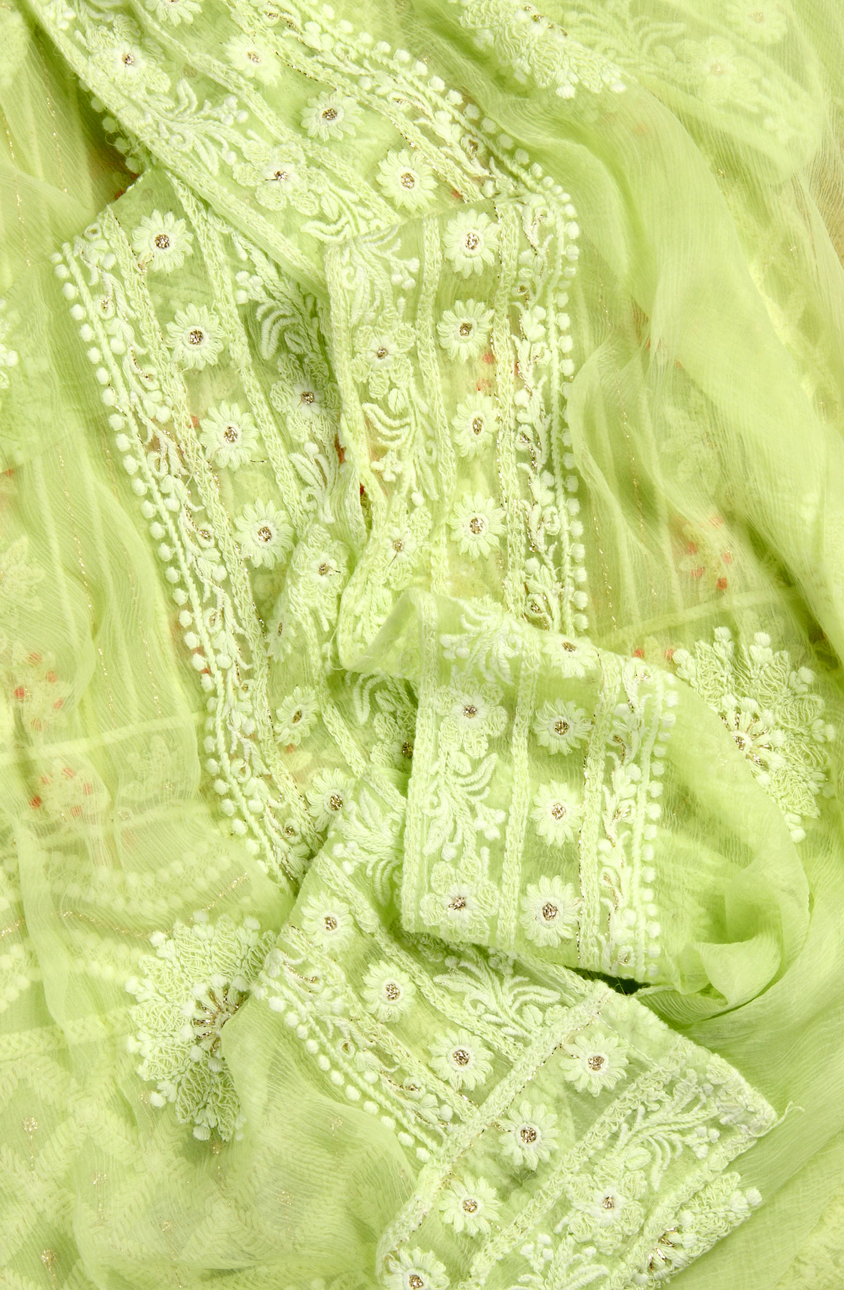Parrot Green Designer Georgette Embroidered Suit with Chiffon Dupatta - 693-ATD18002B