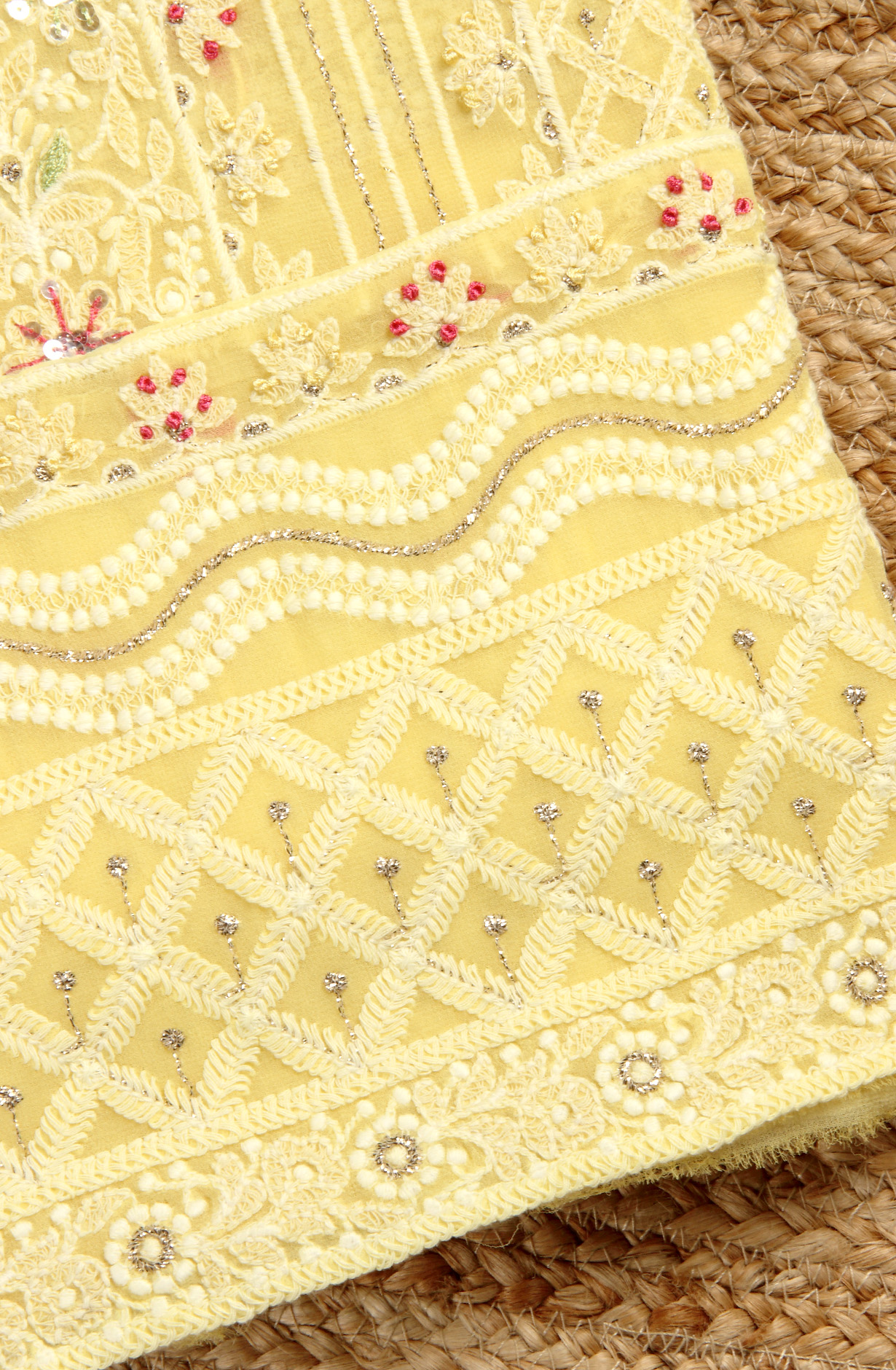 Yellow Designer Georgette Embroidered Suit with Chiffon Dupatta - 693-ATD18002C