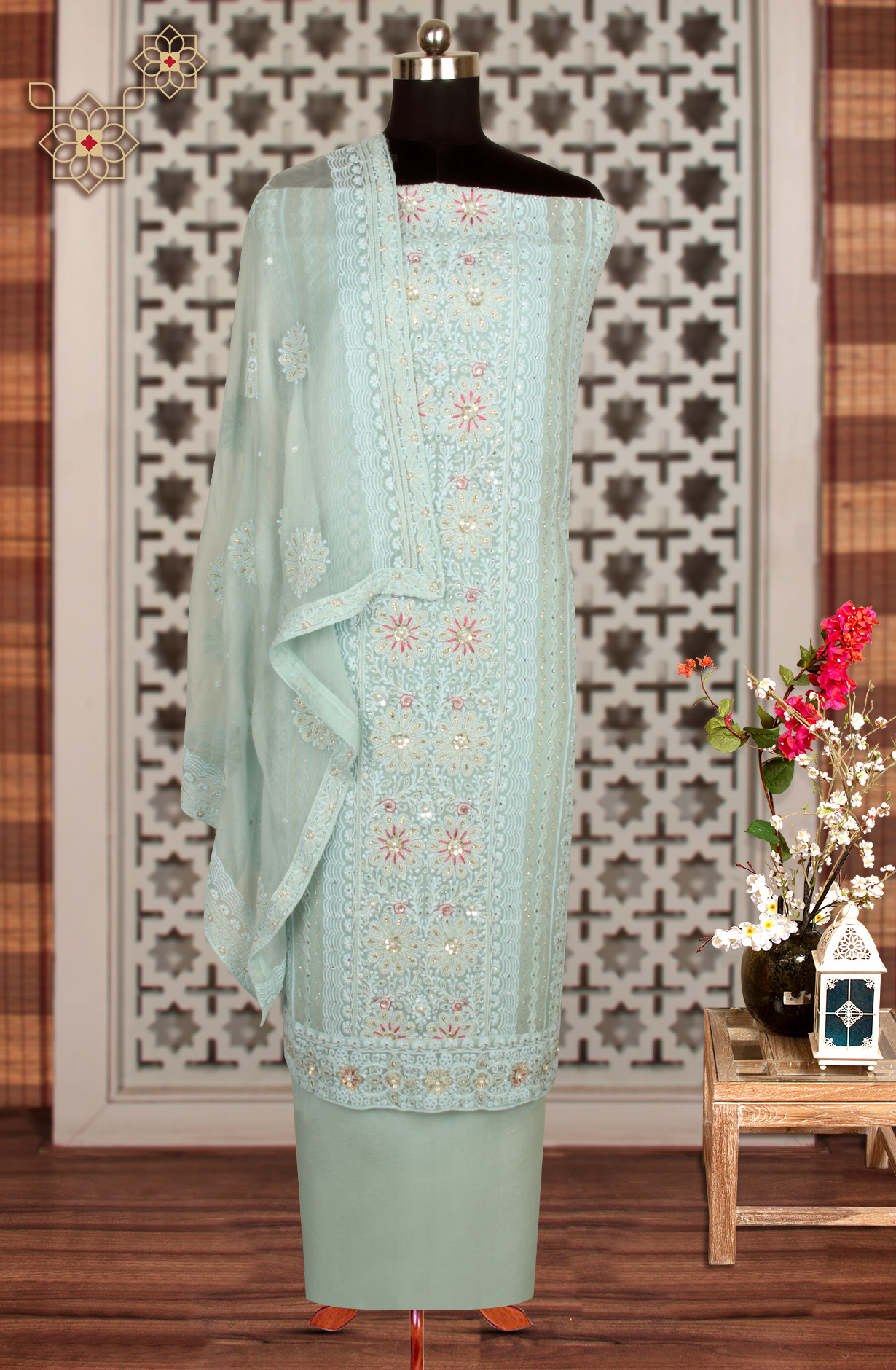 Sky Blue Georgette Embroidered Salwar Kameez with Chiffon Dupatta - 693-ATD18024E