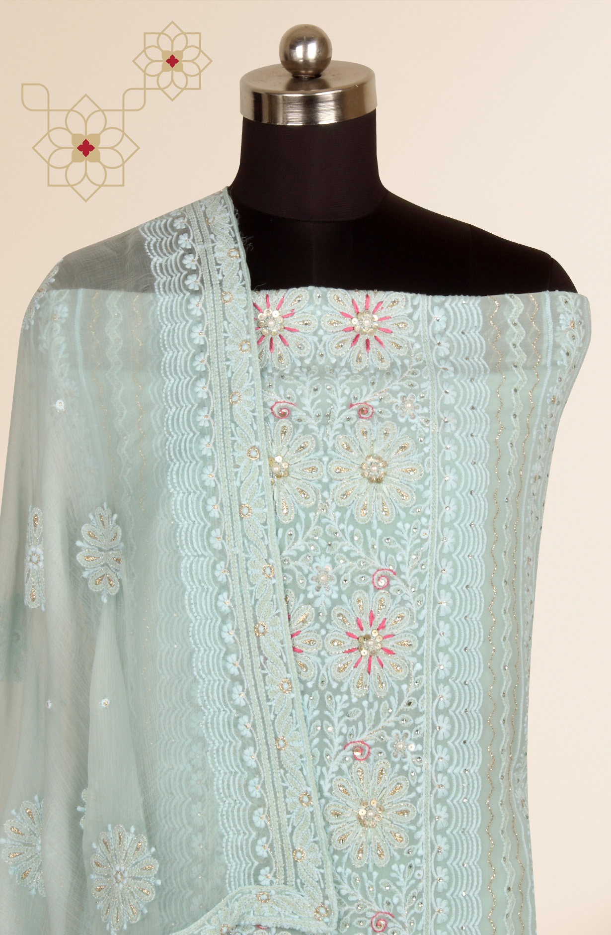Sky Blue Georgette Embroidered Salwar Kameez with Chiffon Dupatta - 693-ATD18024E