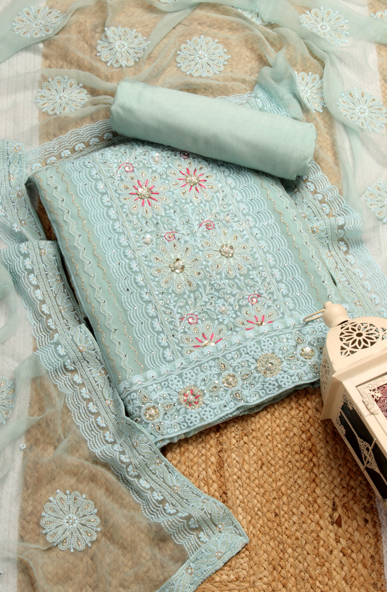 Sky Blue Georgette Embroidered Salwar Kameez with Chiffon Dupatta - 693-ATD18024E