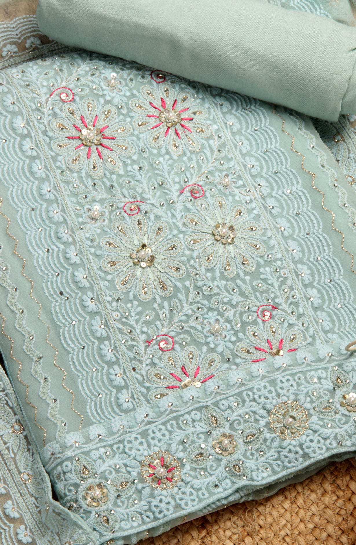 Sky Blue Georgette Embroidered Salwar Kameez with Chiffon Dupatta - 693-ATD18024E